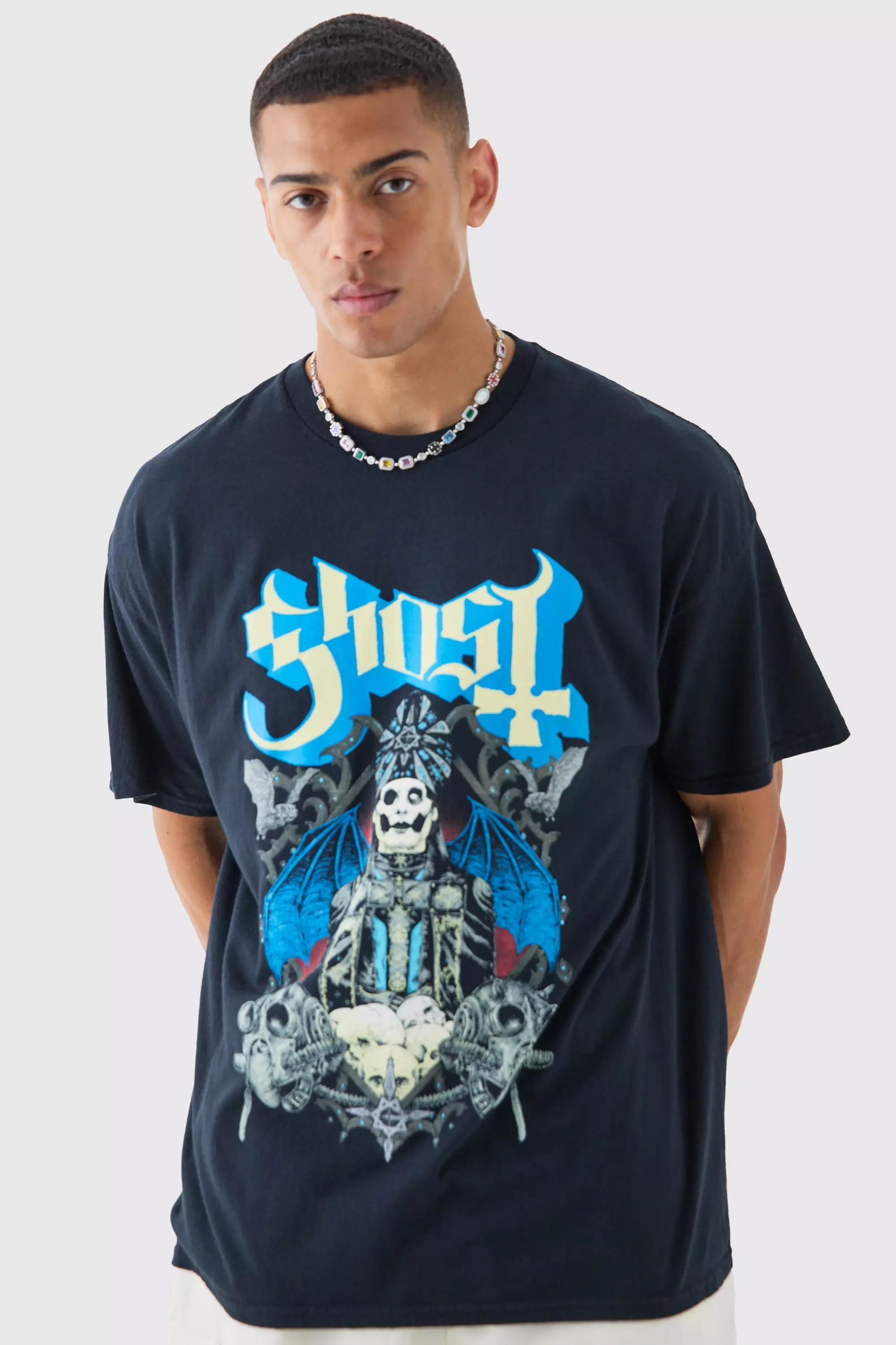 Oversized Ghost Band License T-shirt Black