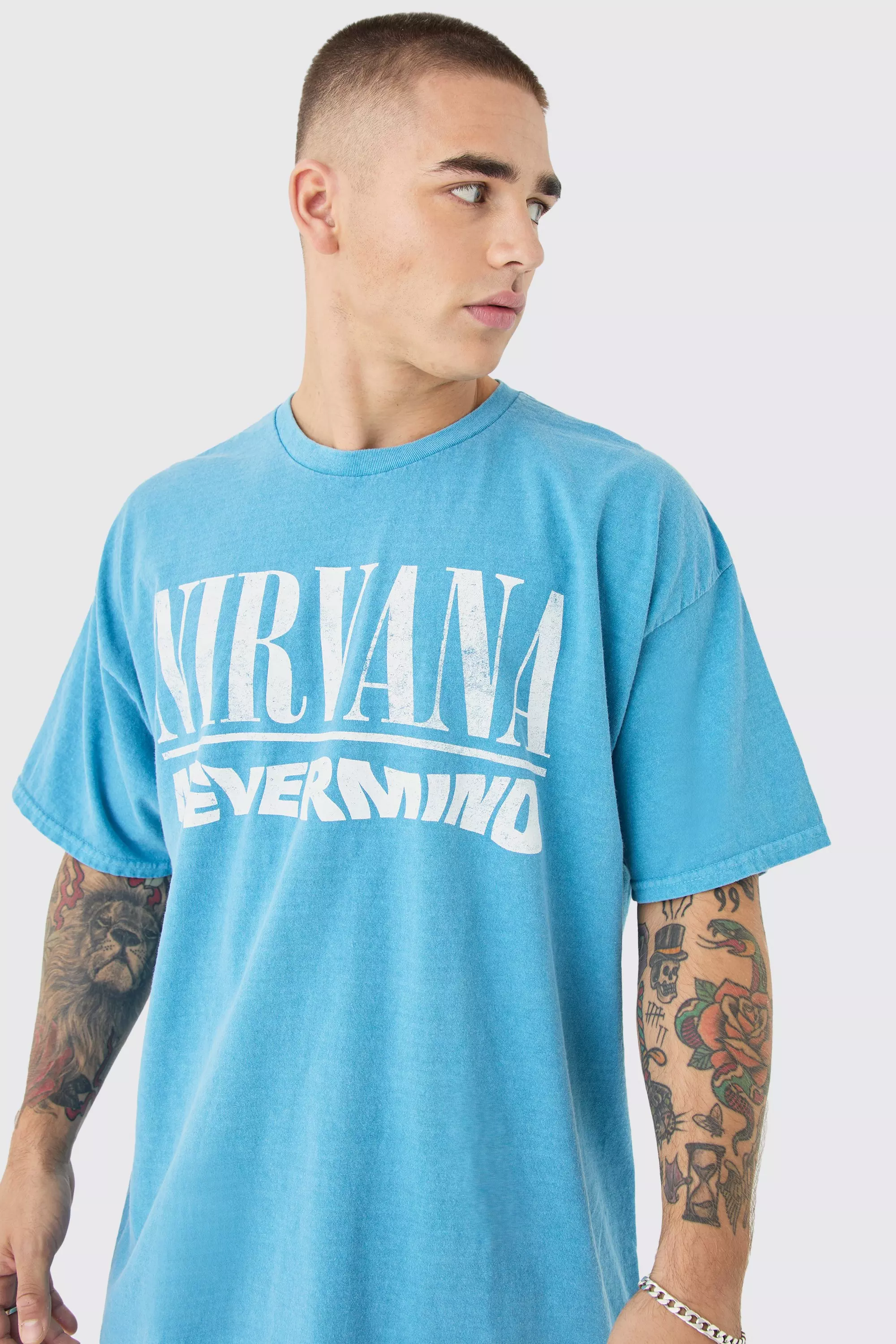Oversized Nirvana Band Wash License T-shirt Blue