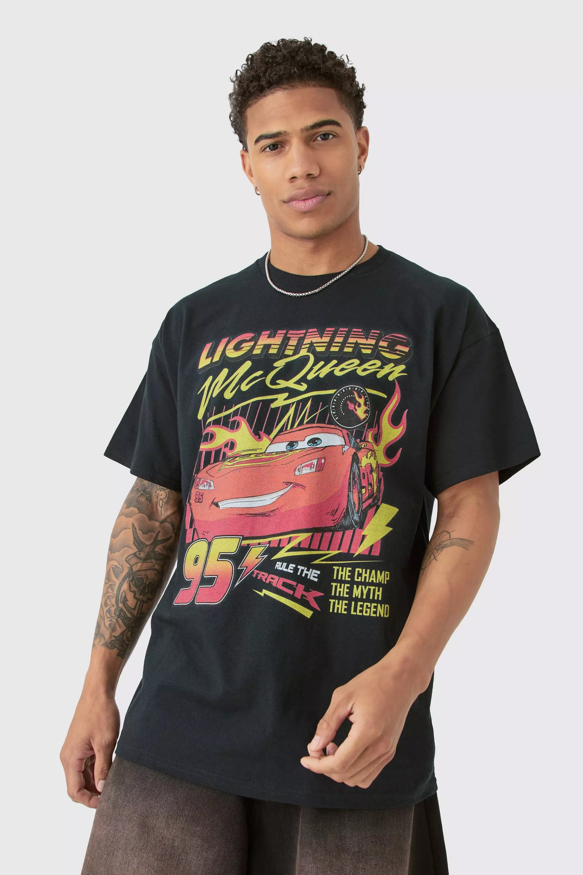 Oversized Pixar Cars Lightning License T-shirt | boohooMAN USA