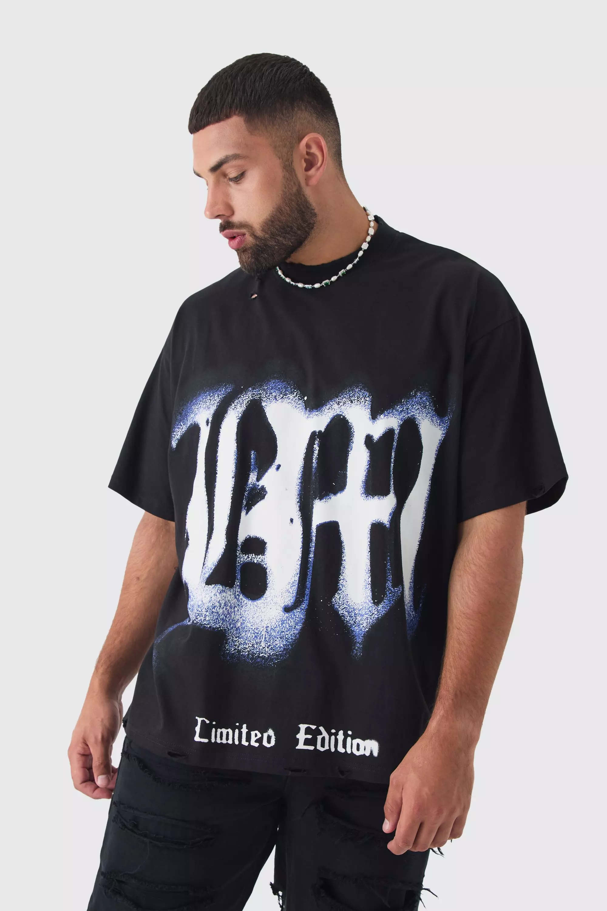 Black Plus Oversized Extended Neck Limited Edition T-shirt