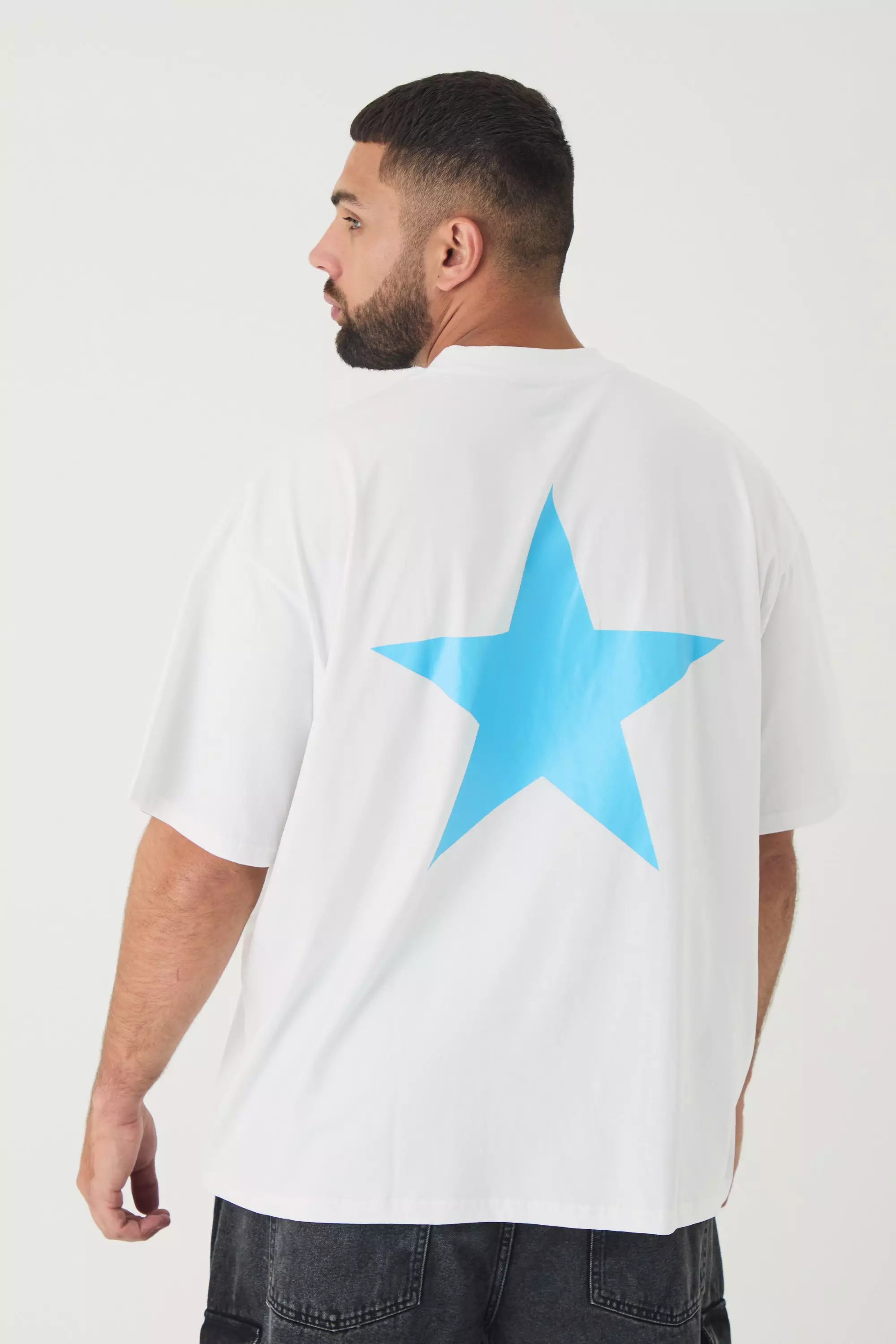 White Plus Oversized Extended Neck Star Print T-shirt