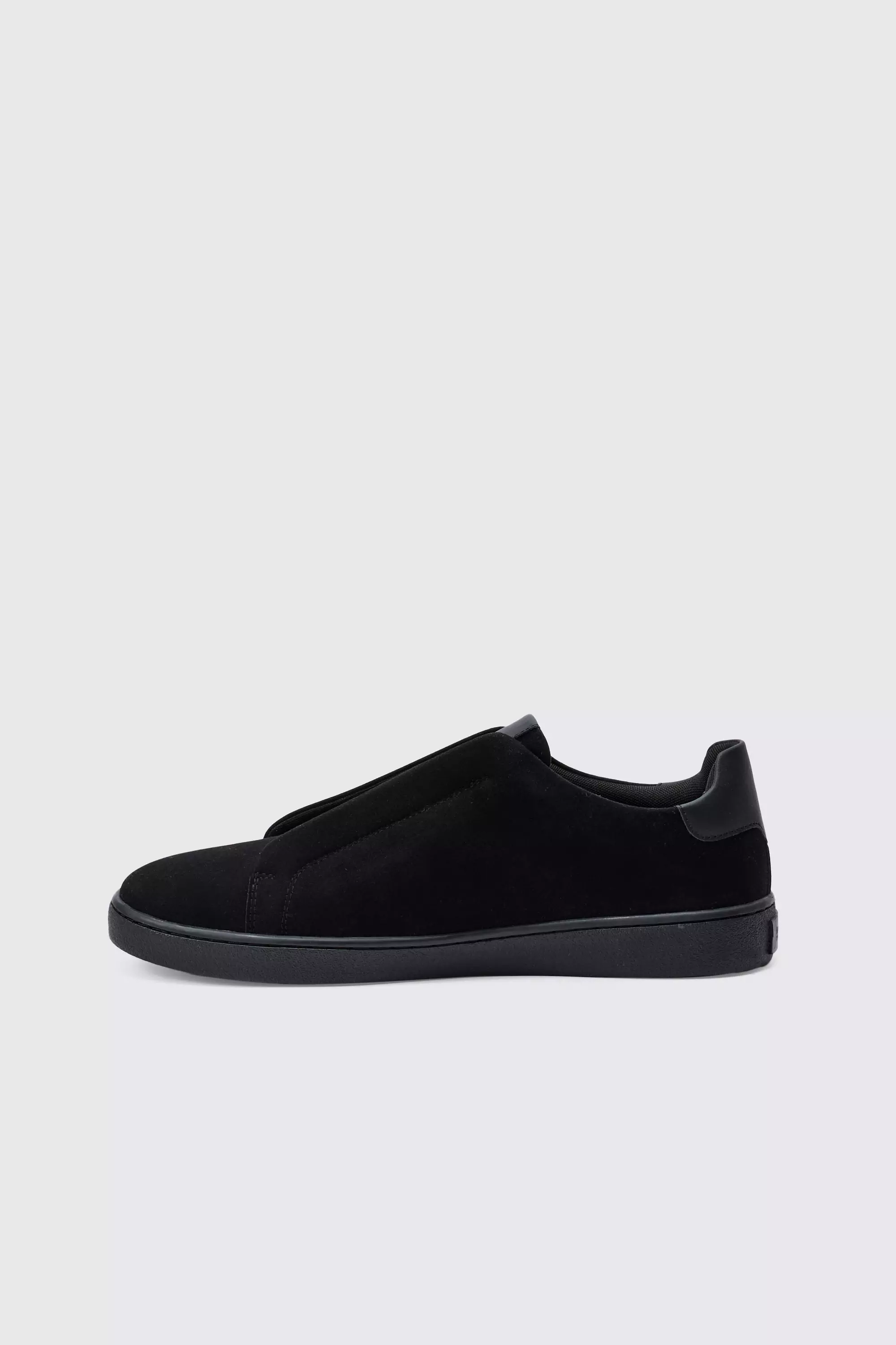 Faux Suede Sneakers In Black | boohooMAN USA