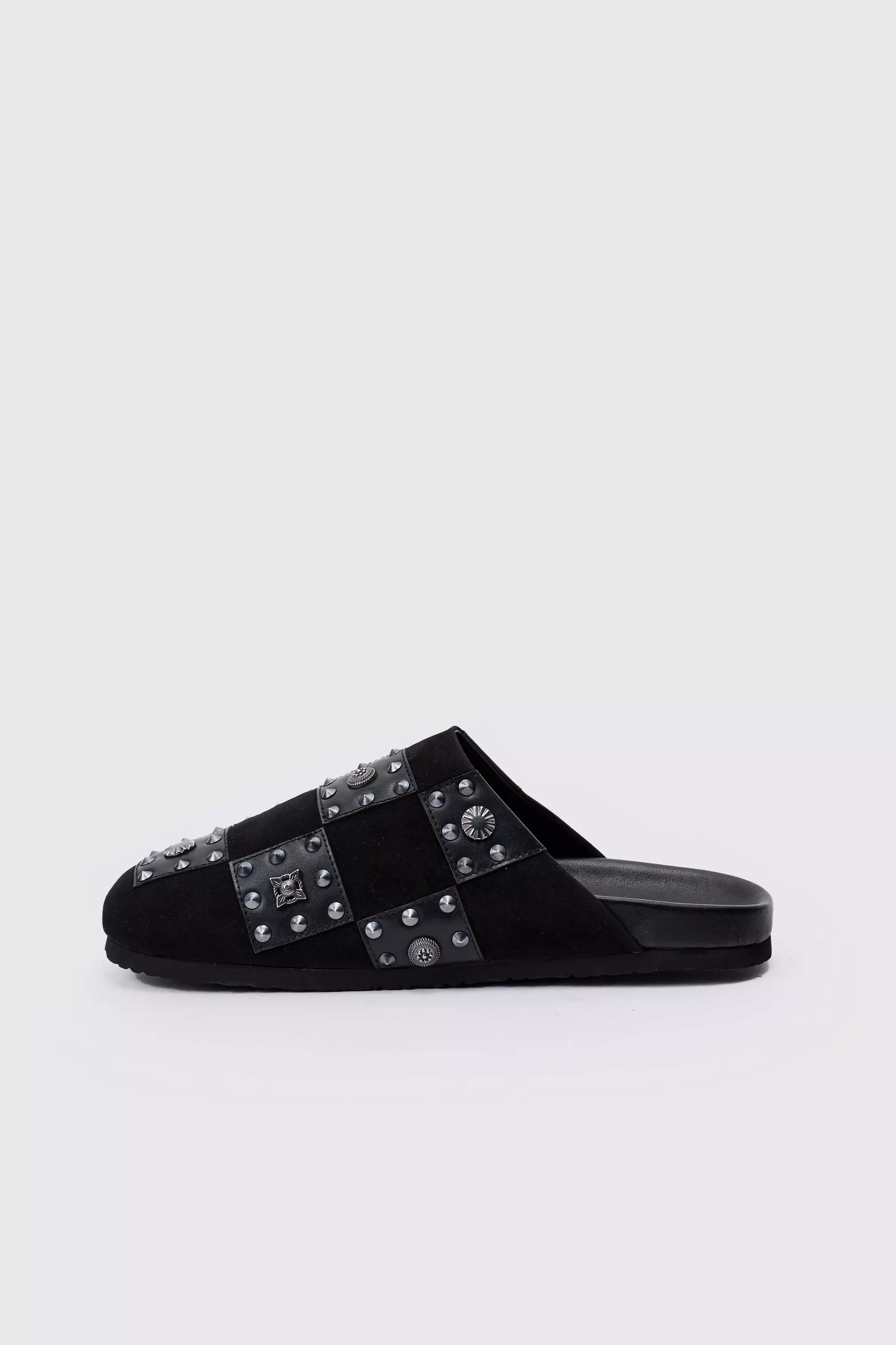Checkered Metal Detail Mule In Black | boohooMAN USA