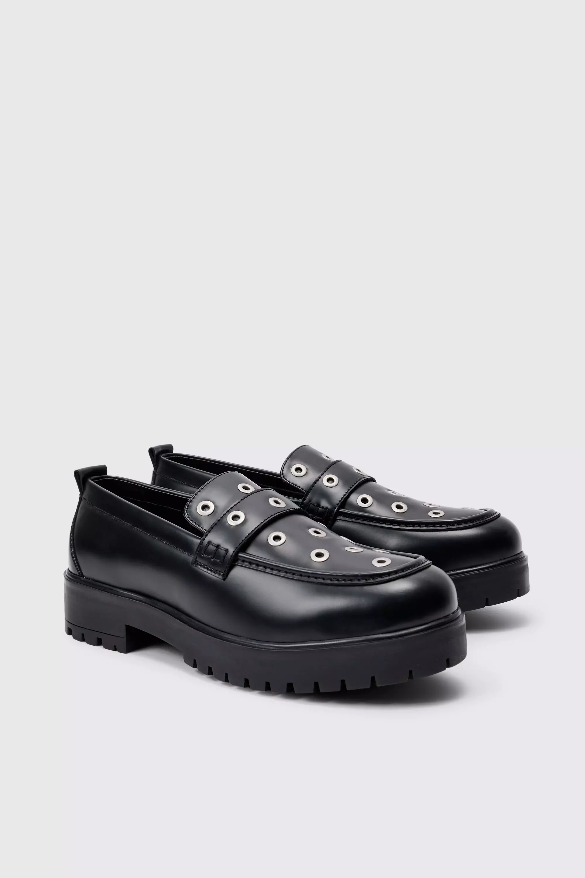 Pu Loafer With Eyelet Detail In Black Black