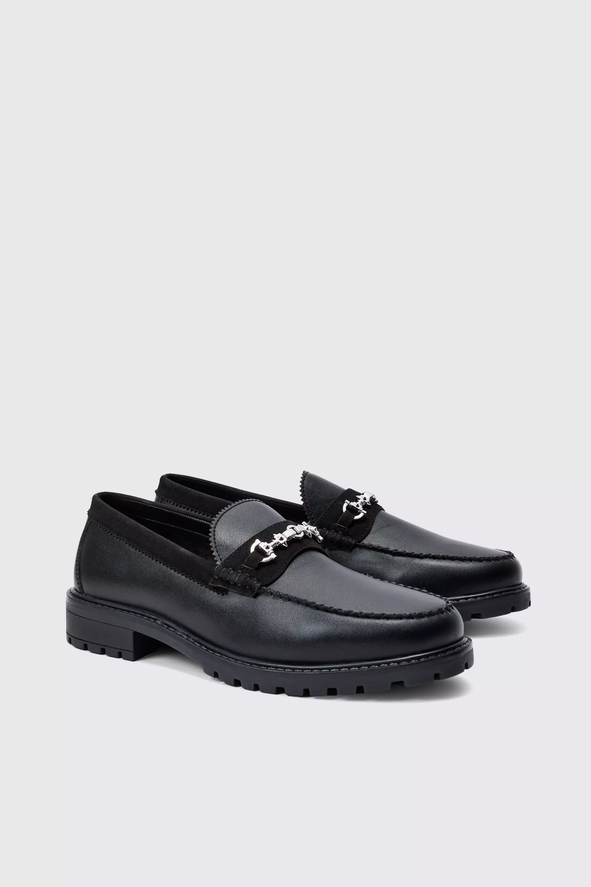 Black PU Loafer With Contrast Suede Panel In Black