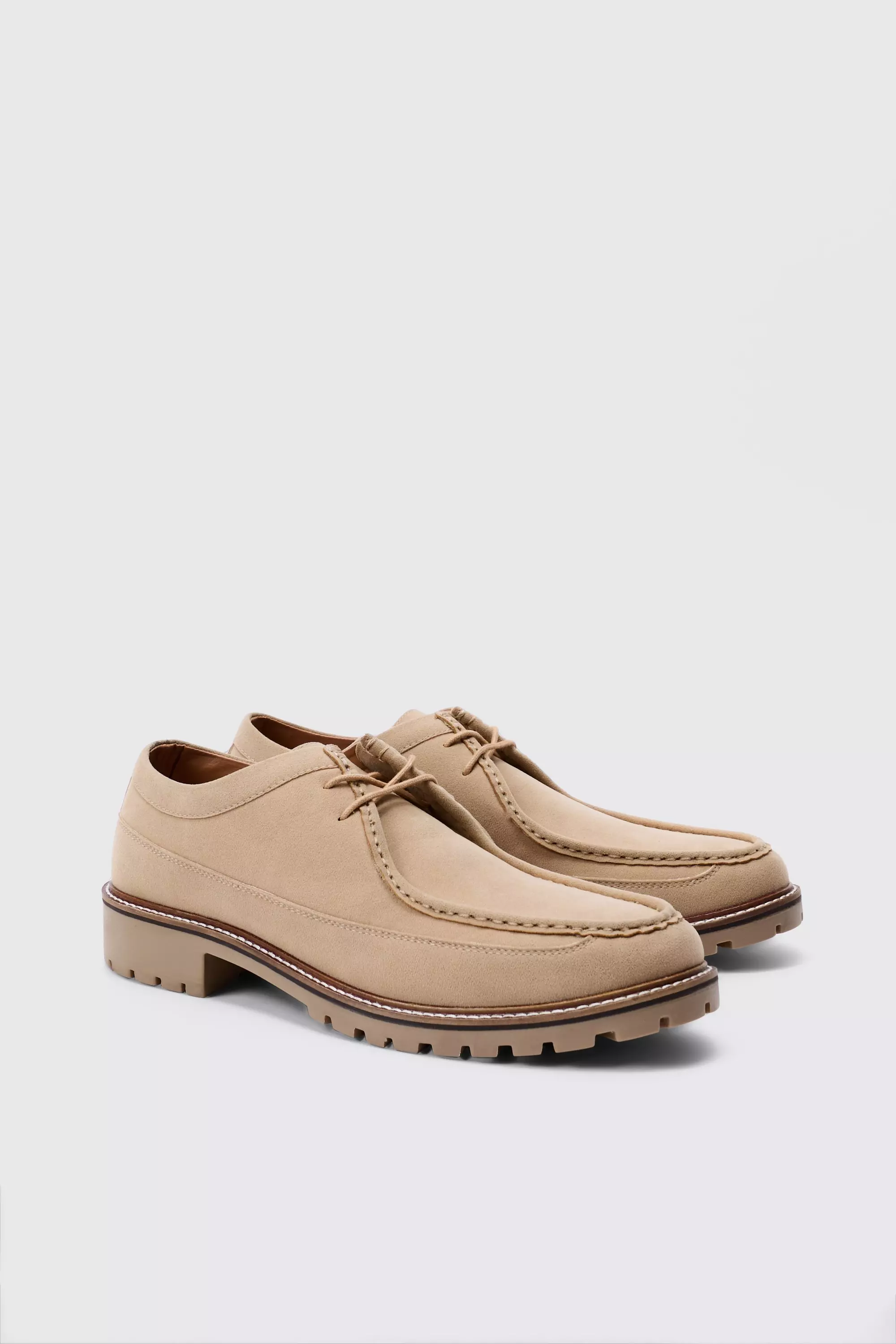 Faux Suede Derby Shoes In Beige Beige