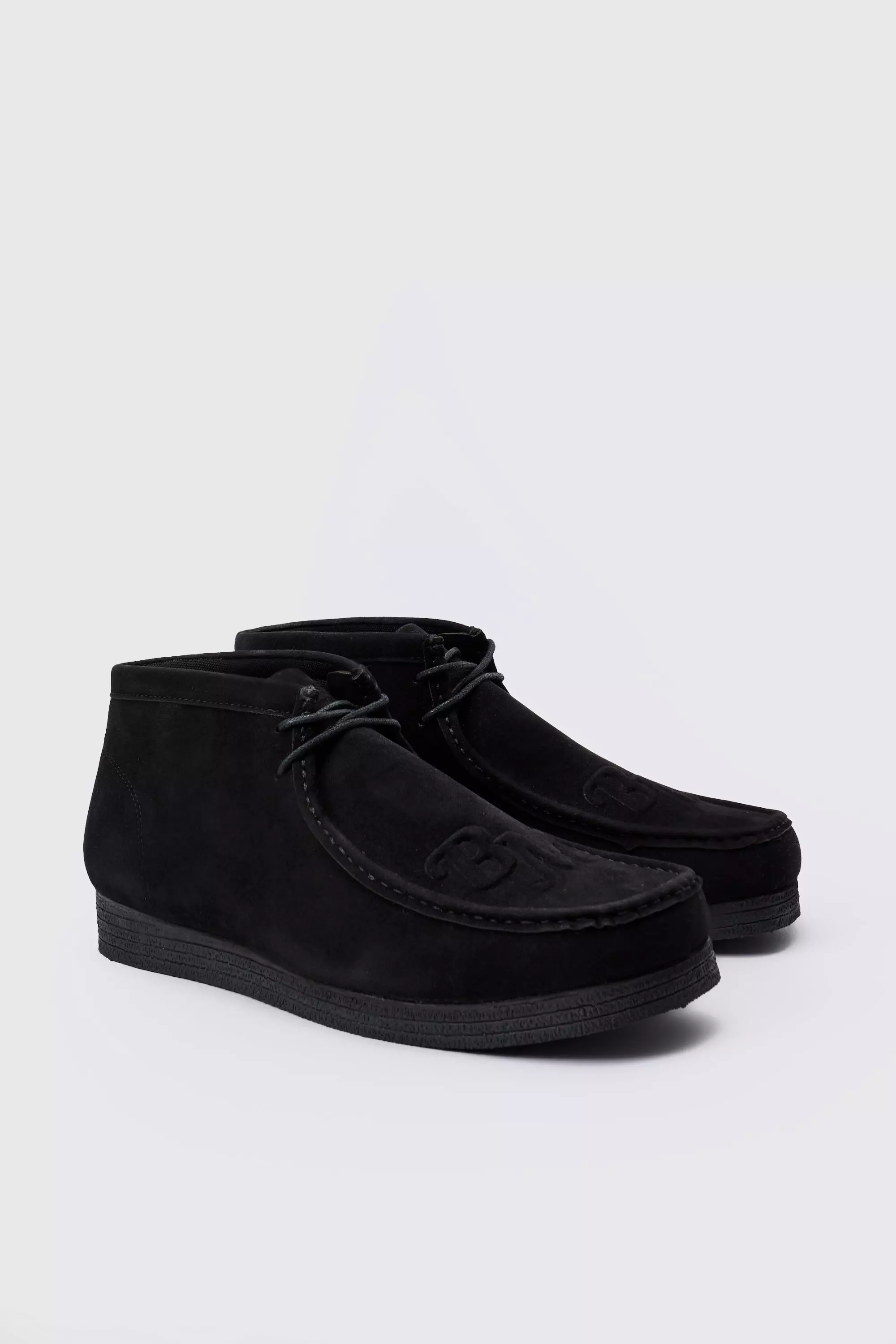Black Zwarte Nep Suède Schoenen Met Reliëf En Logo alternatieve afbeelding