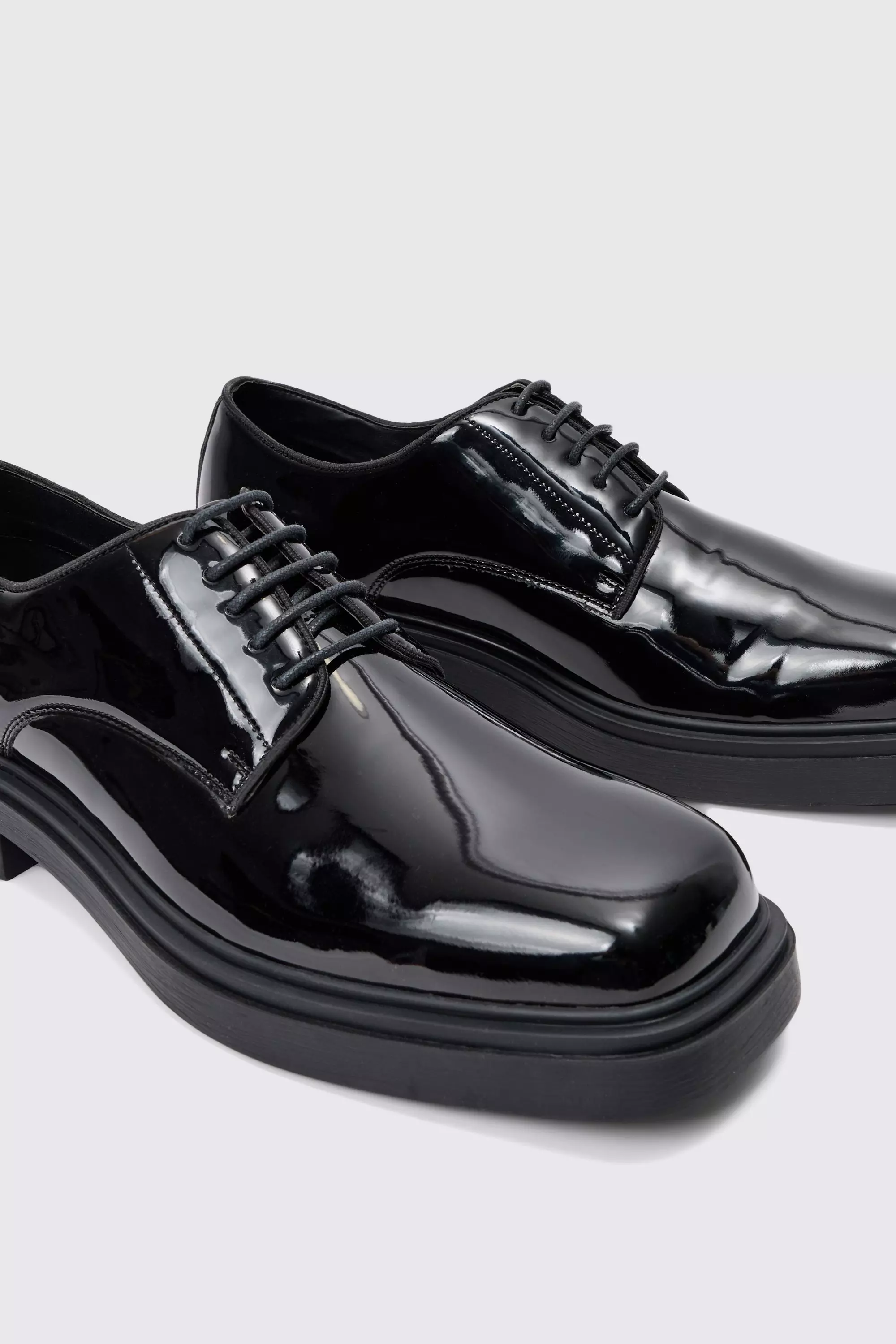 Faux Leather Derby Shoes In Black alternative image