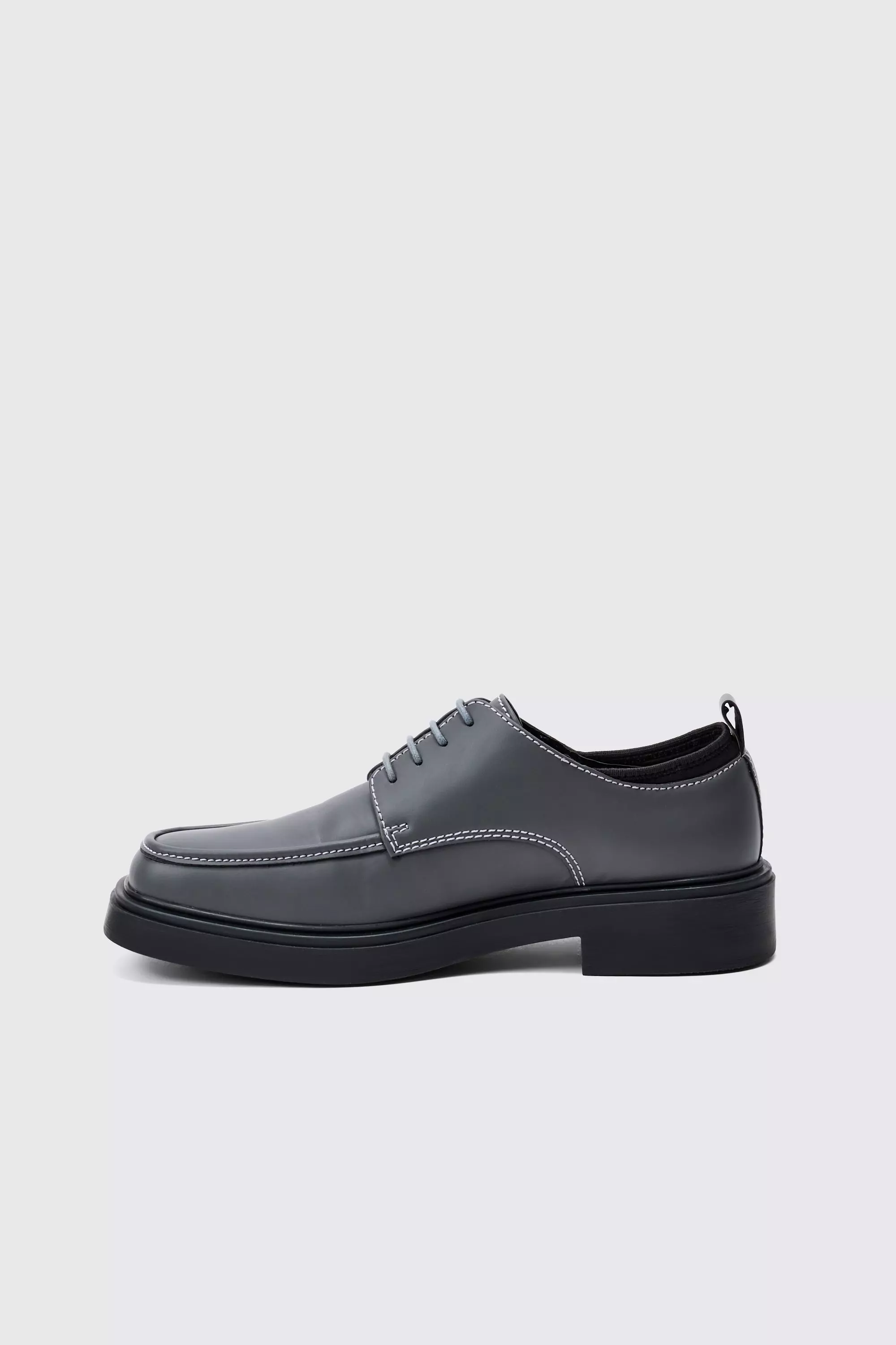 Faux Leather Contras Stitch Derby Shoes In Grey alternative image