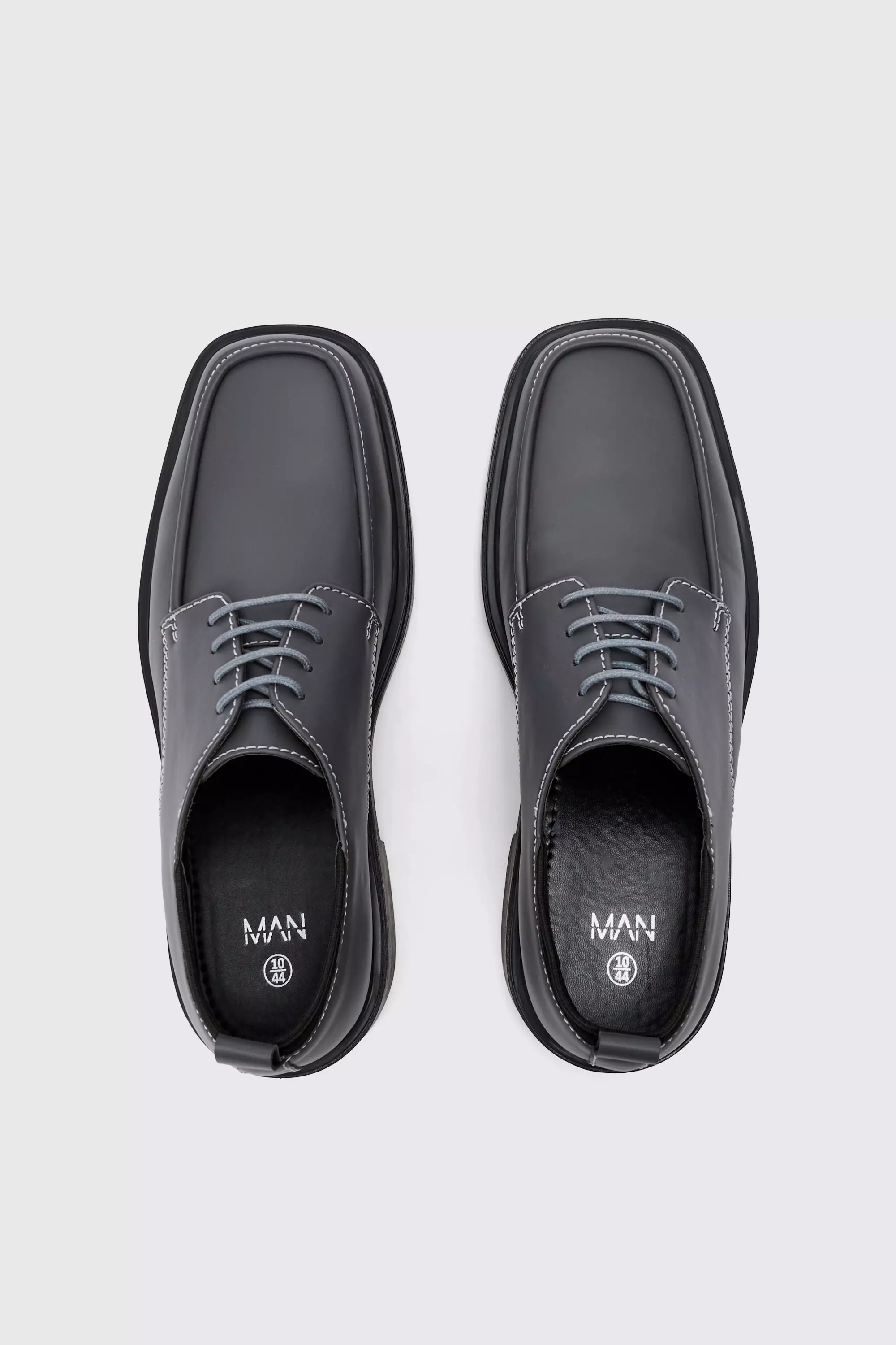 Faux Leather Contras Stitch Derby Shoes In Grey alternative image