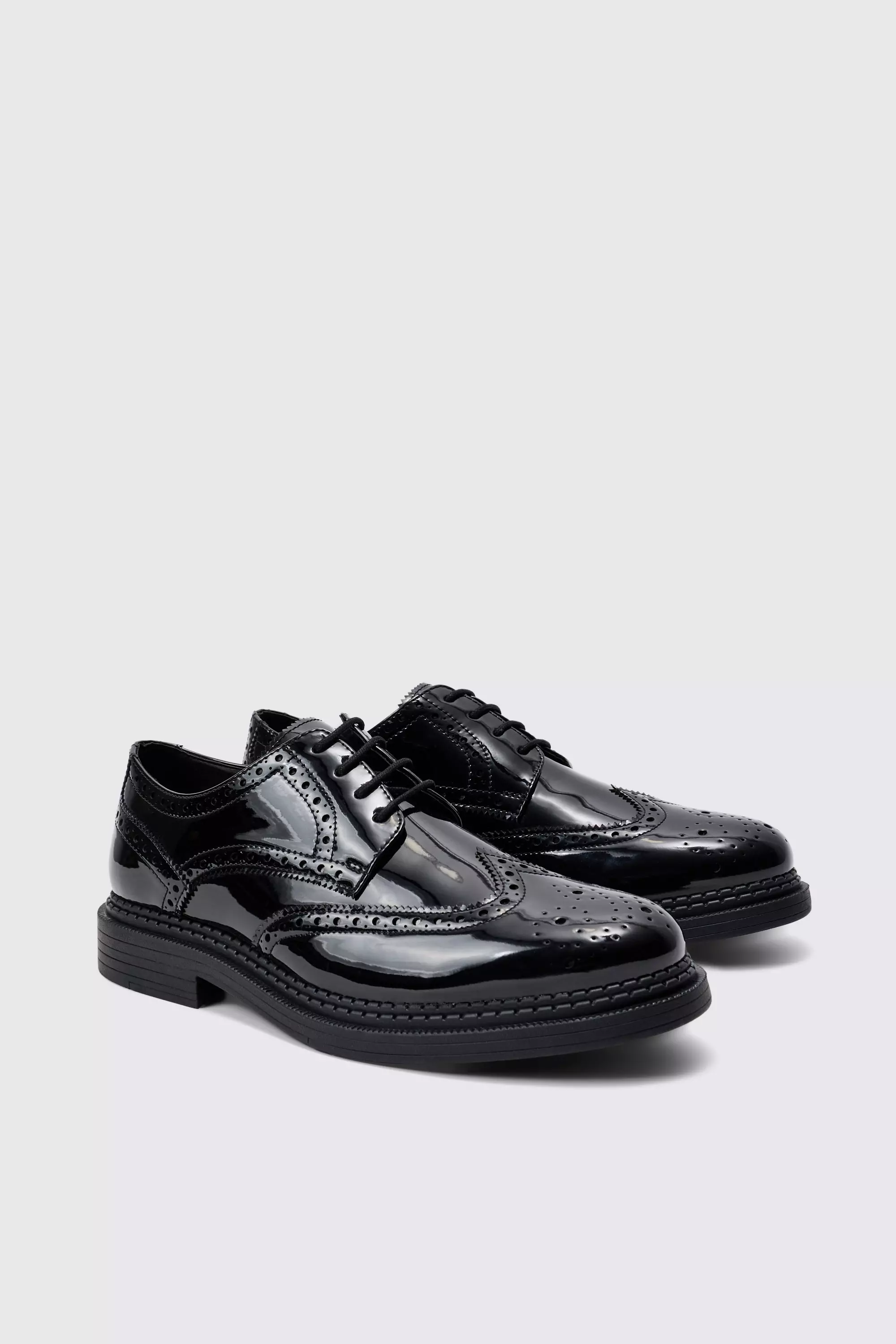 Patent Pu Lace Up Brogues In Black alternative image
