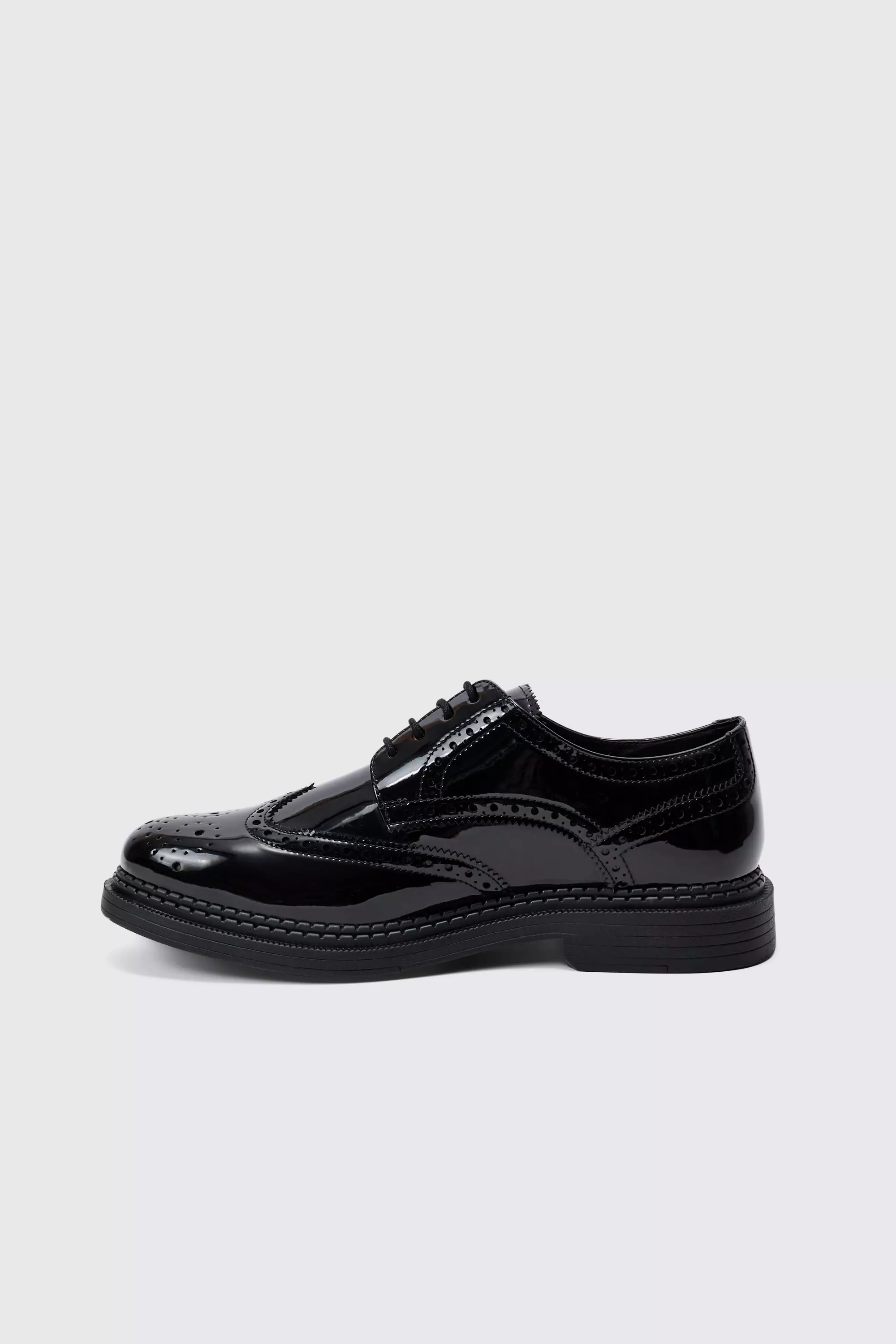 Patent Pu Lace Up Brogues In Black alternative image