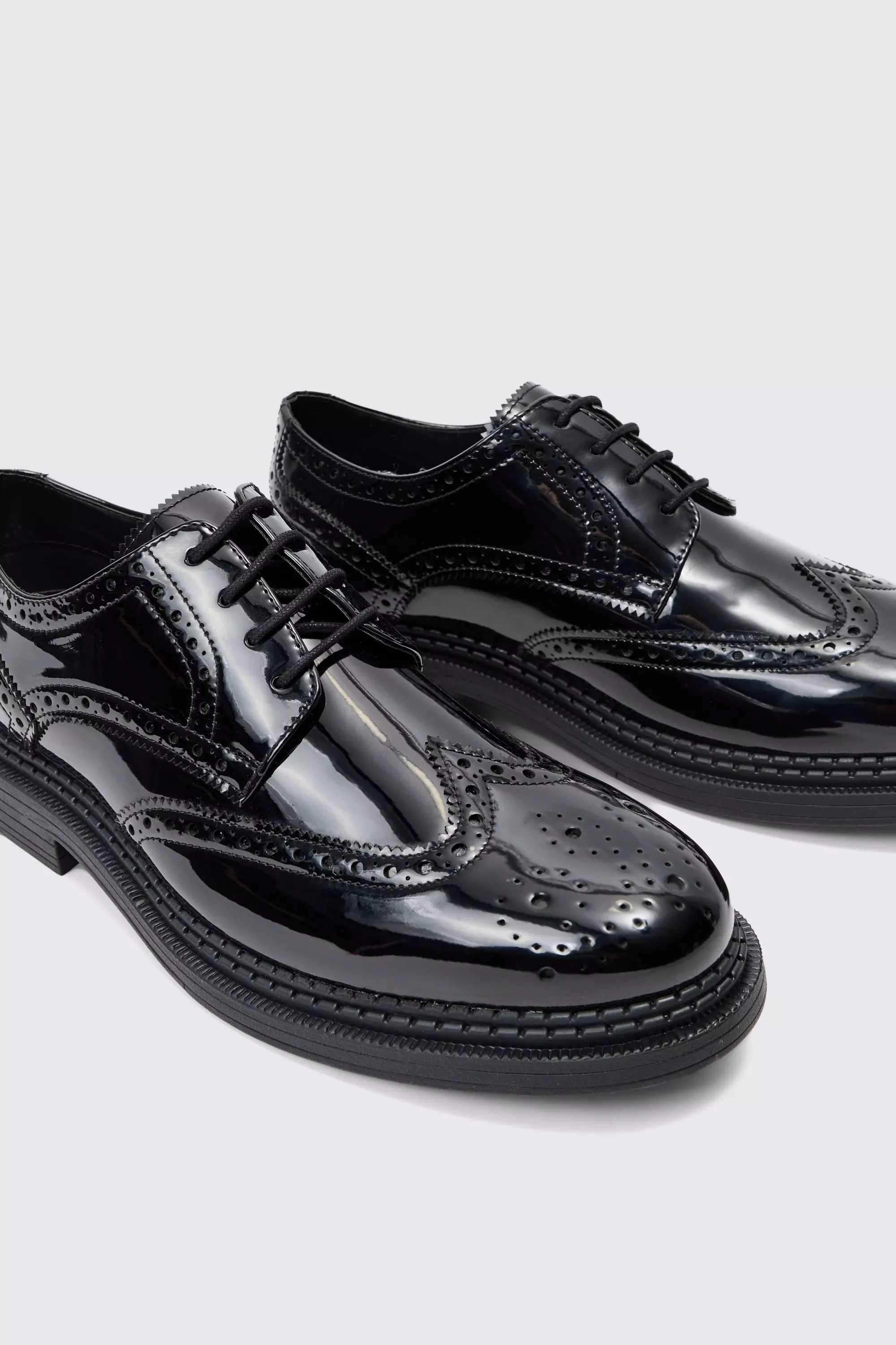 Patent Pu Lace Up Brogues In Black alternative image