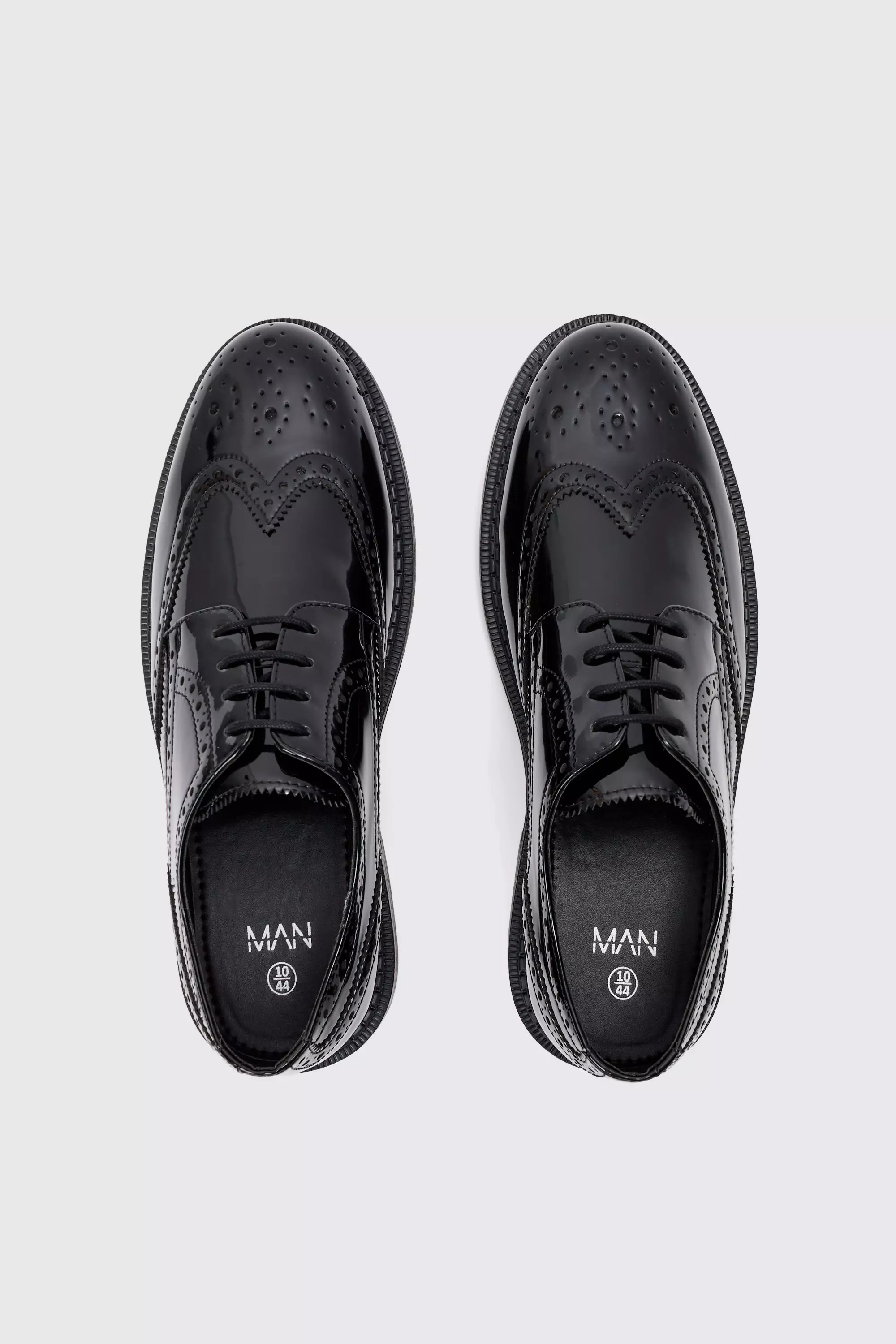 Patent Pu Lace Up Brogues In Black alternative image
