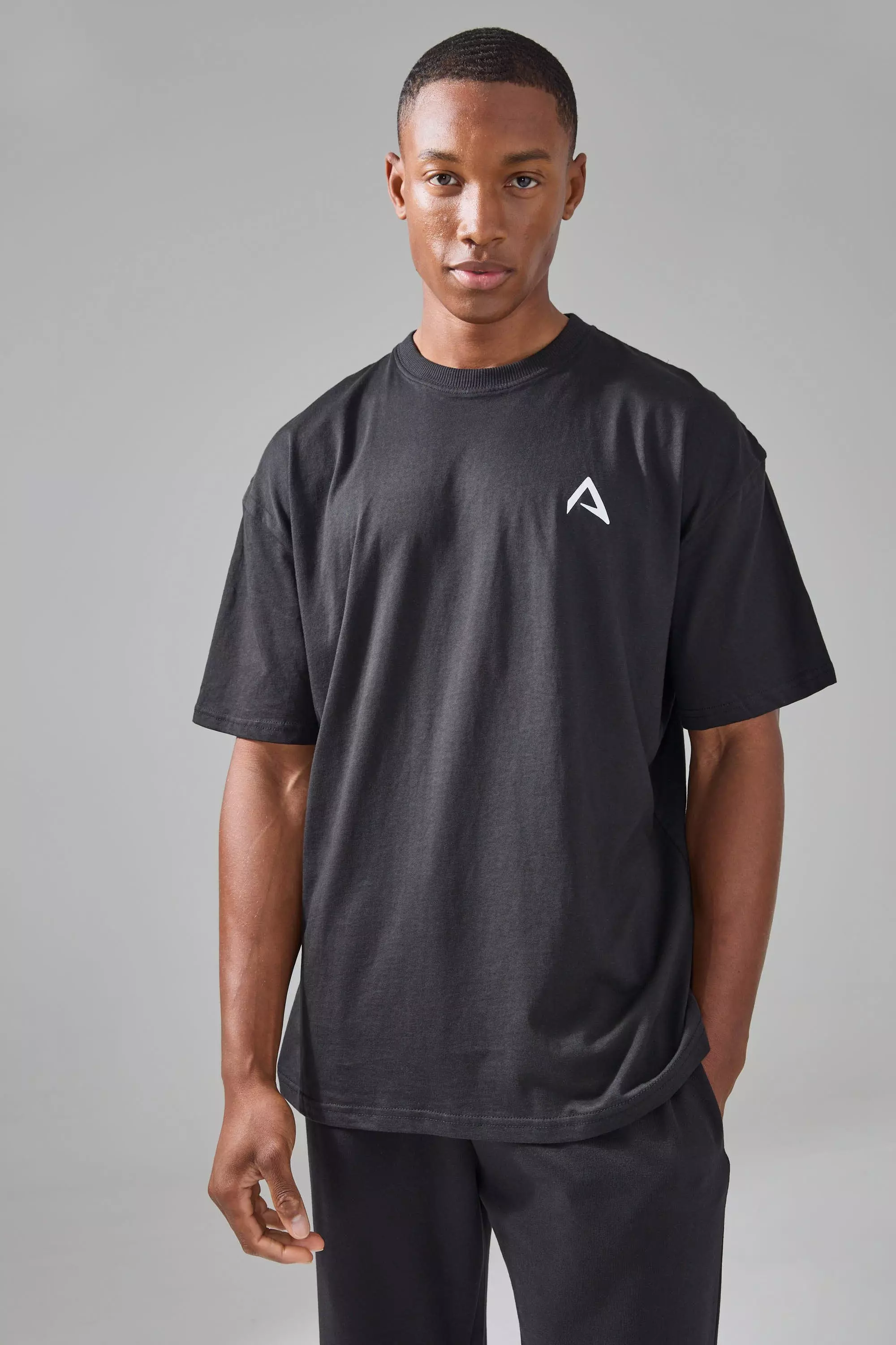 Man Active Oversized Branded T-shirt Black
