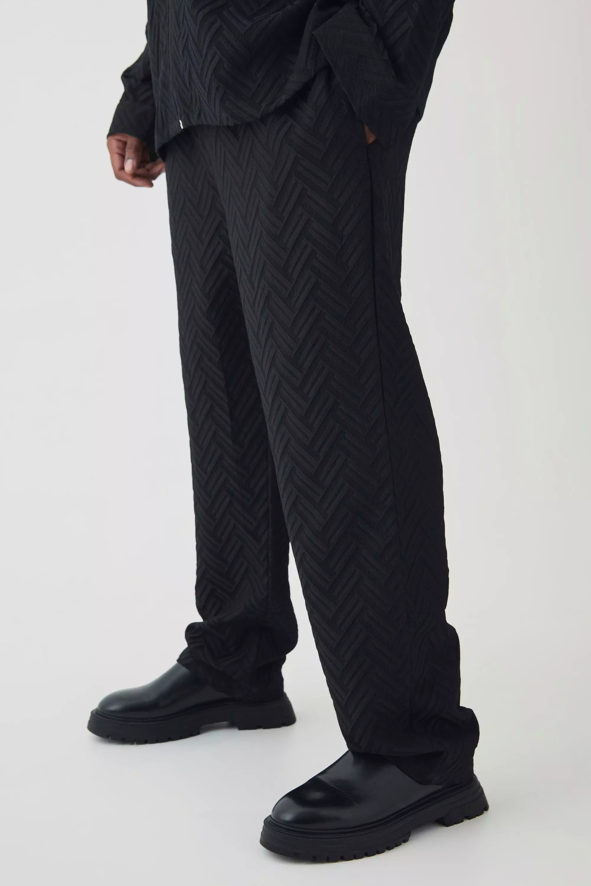 Plus Tonal Geo Smart Straight Trouser Black