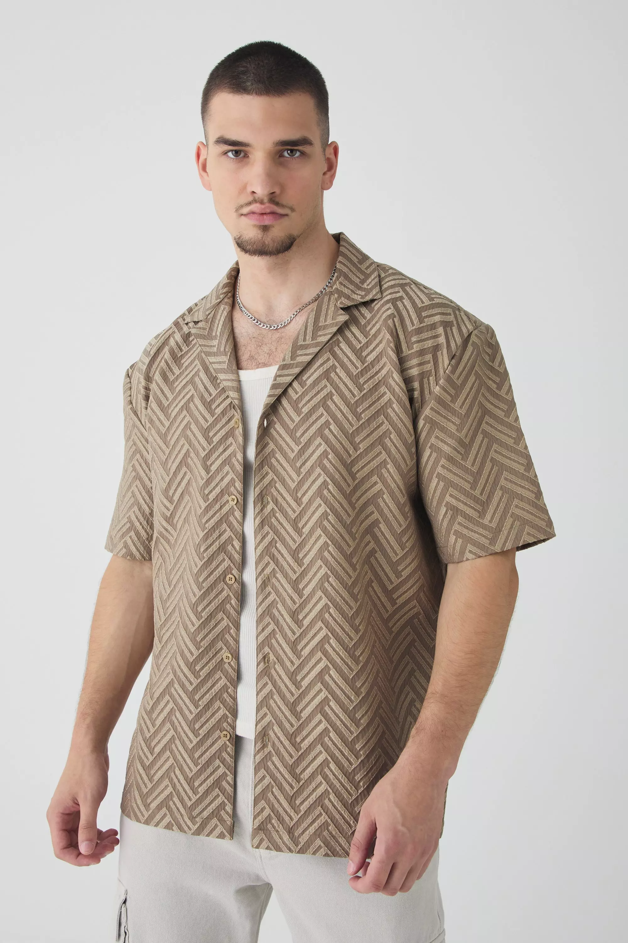 Tall Tonal Geo Revere Shirt Taupe