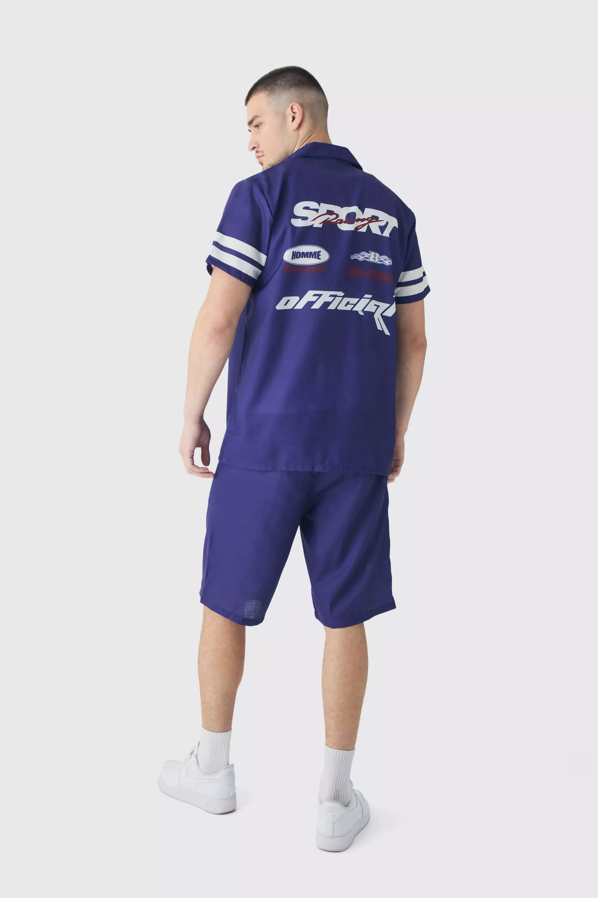 Tall Moto Print Shirt & Short Set In Navy alternative image