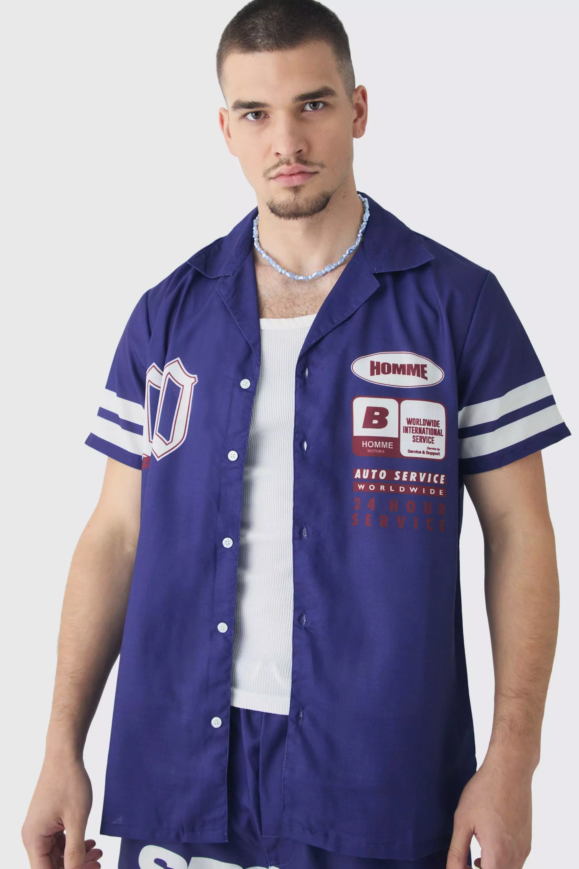 Tall Moto Print Shirt & Short Set In Navy alternative image
