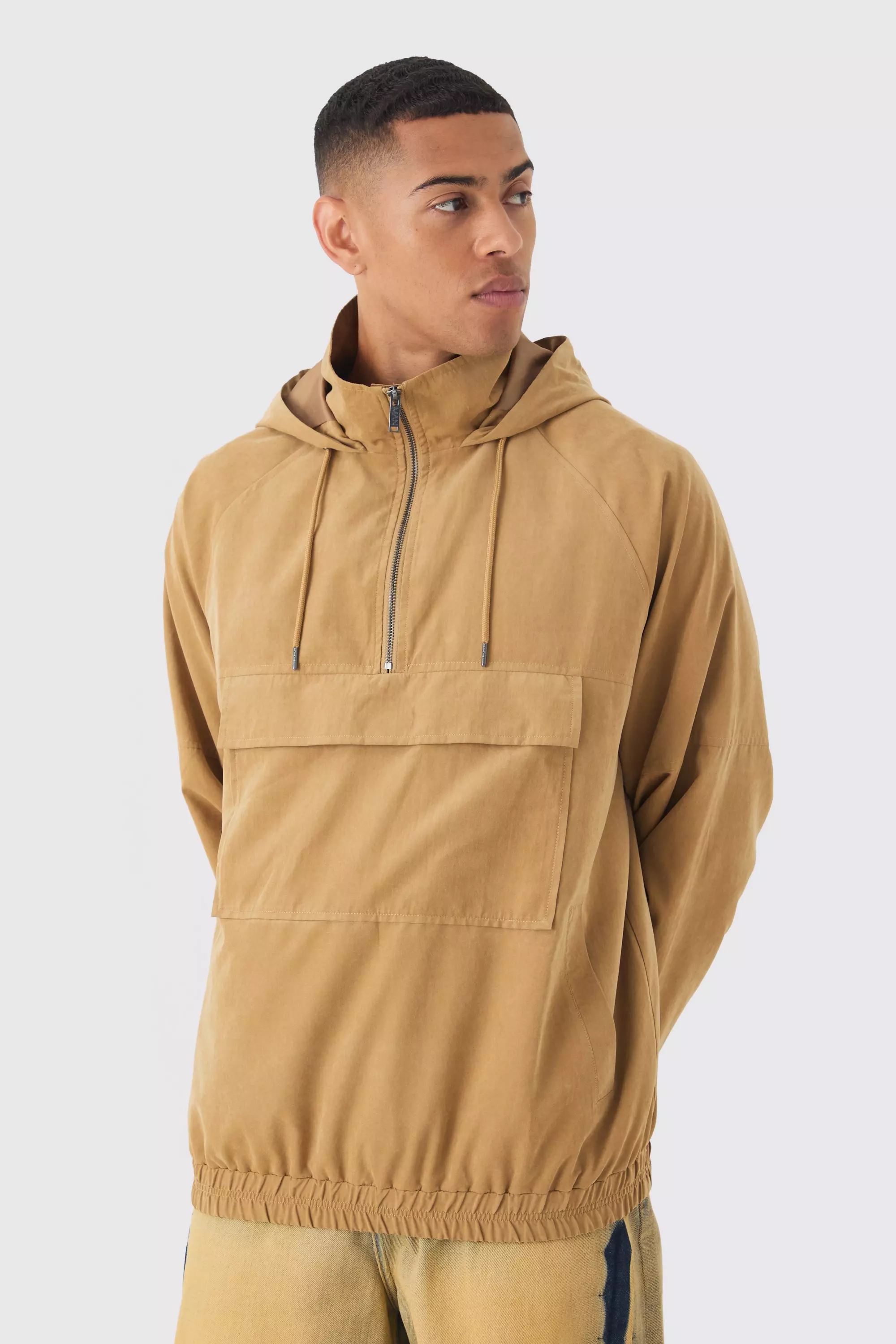 Peached Hooded Windbreaker In Tan Tan