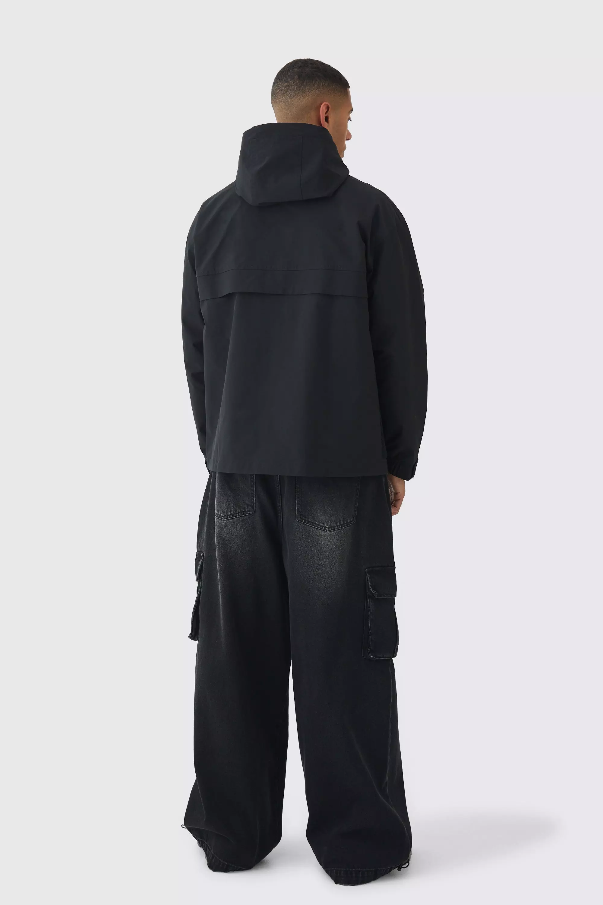 Hooded Mesh Panel Tech Parka In Black alternative image