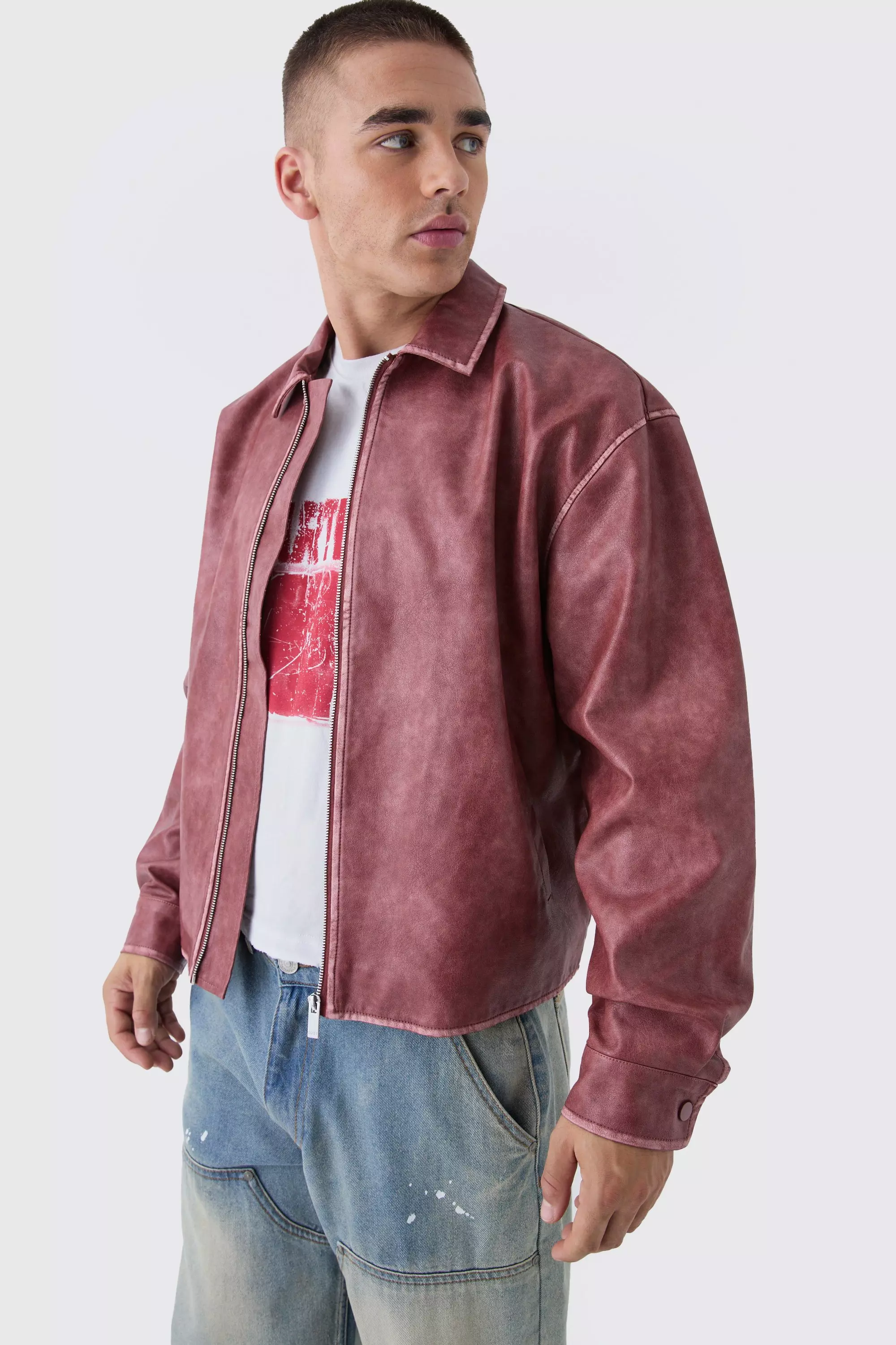 Man Tab Boxy Washed Pu Harrington Jacket In Rust alternative image