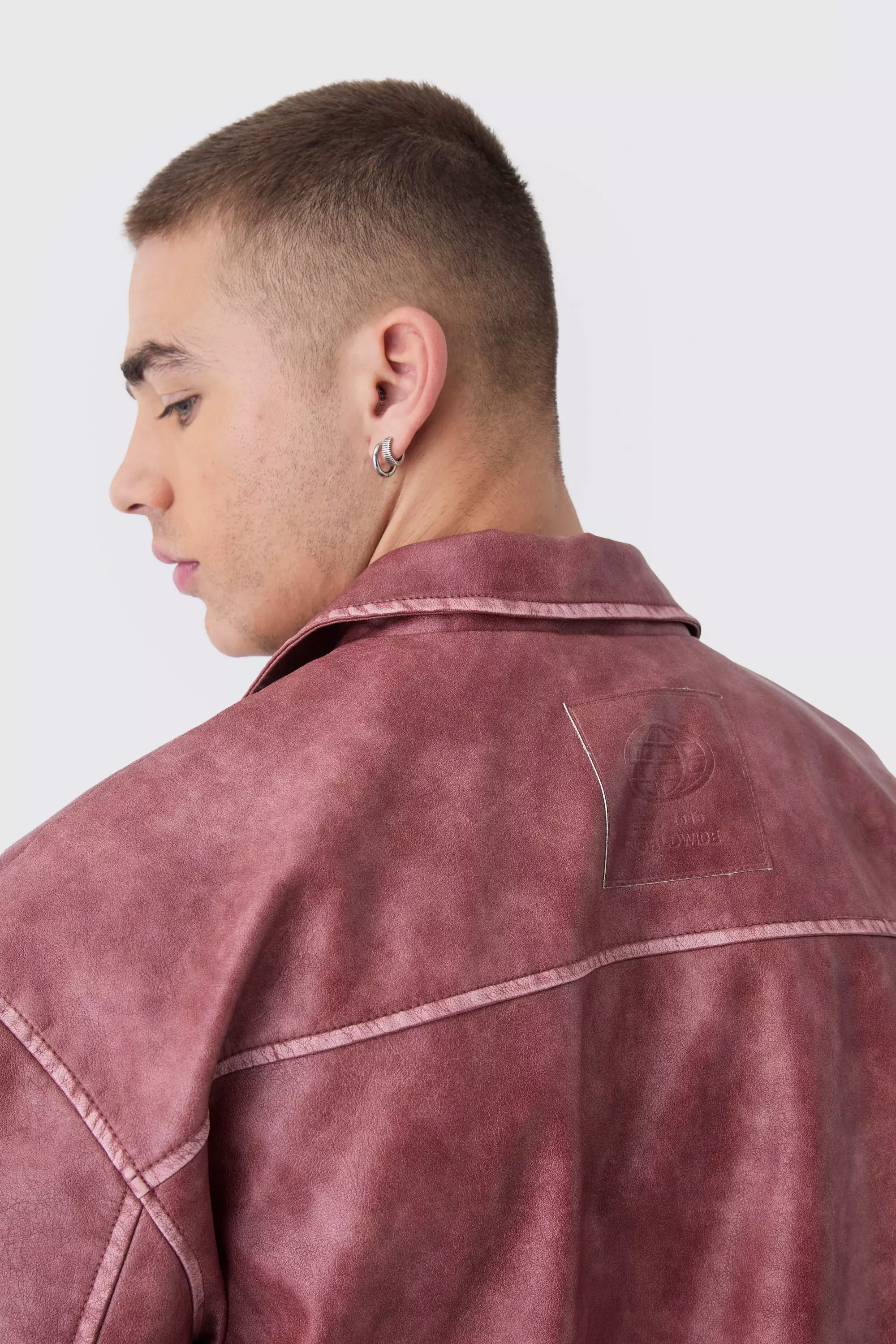 Man Tab Boxy Washed Pu Harrington Jacket In Rust | boohooMAN USA