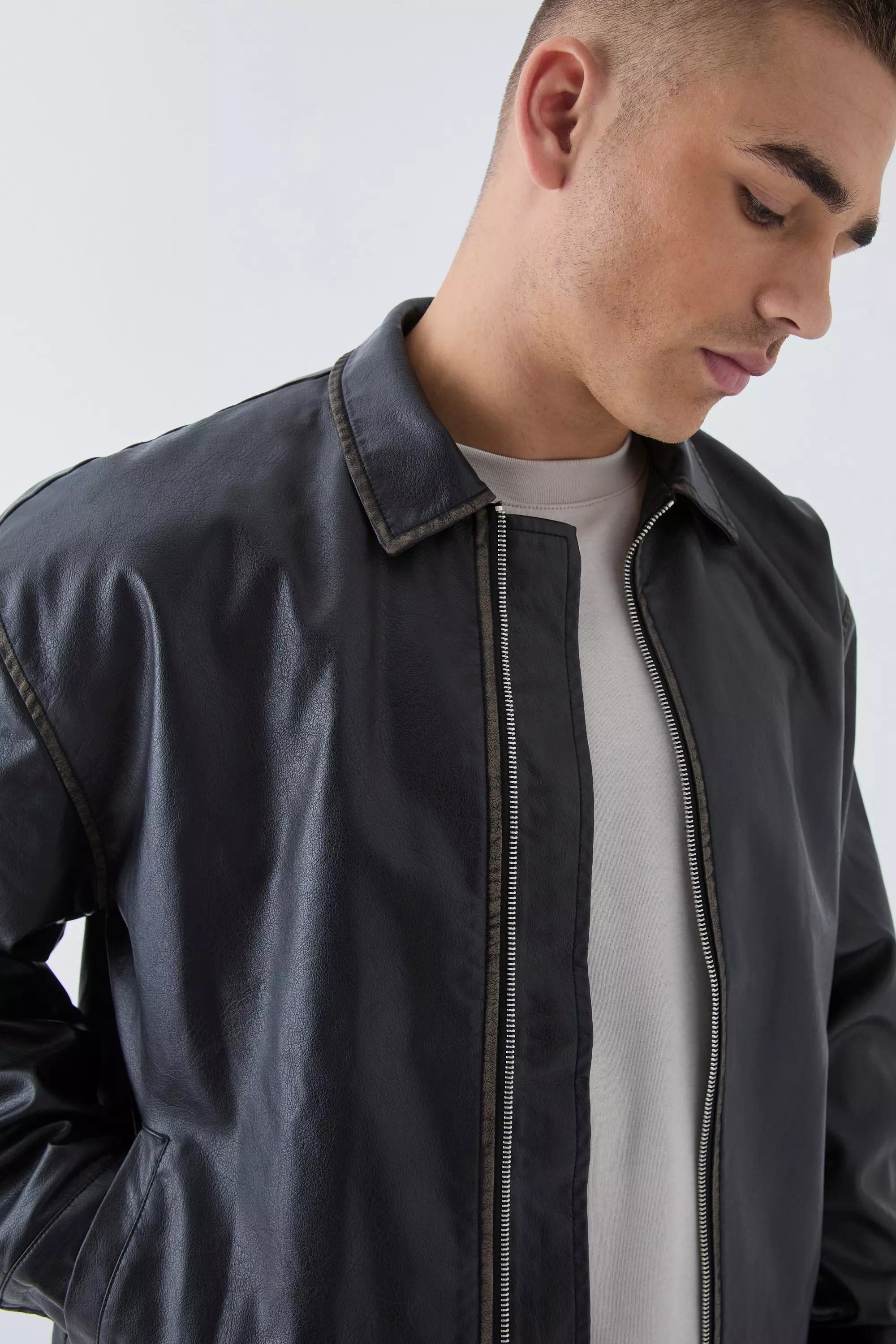 Man Tab Boxy Washed Pu Harrington Jacket In Black alternative image