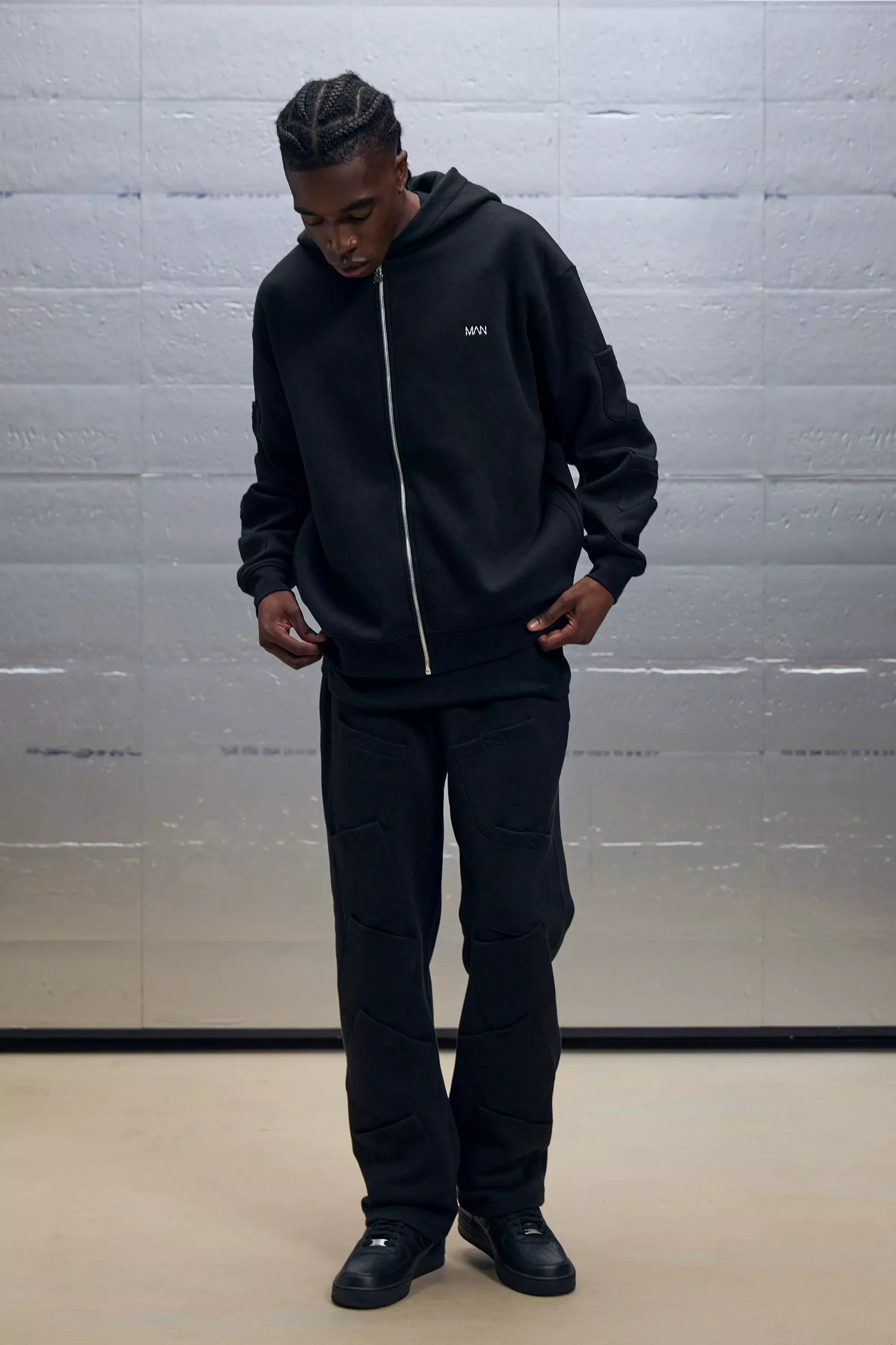 Boohooman grey tracksuit sales