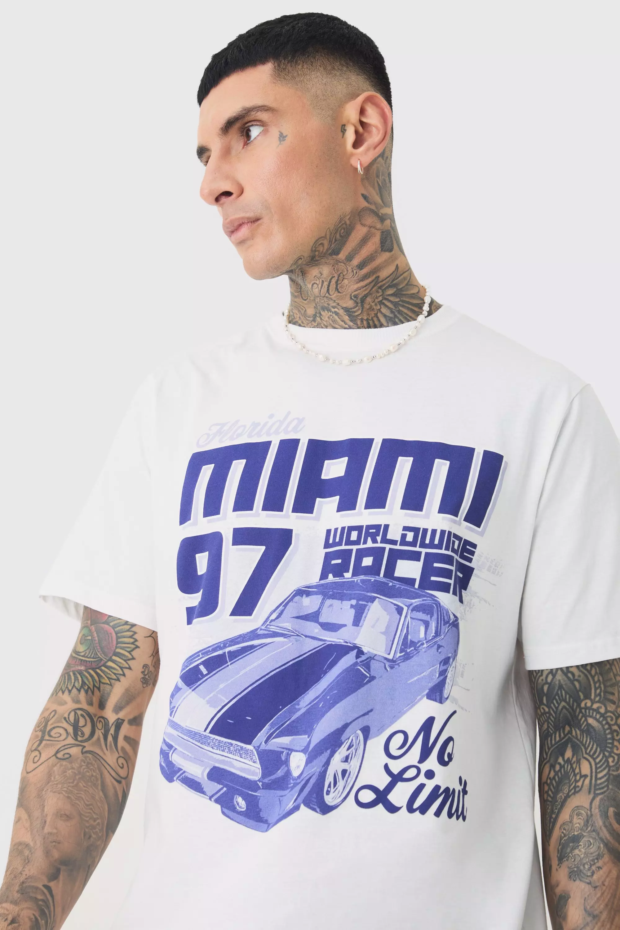 Tall Miami Moto Print T-shirt White