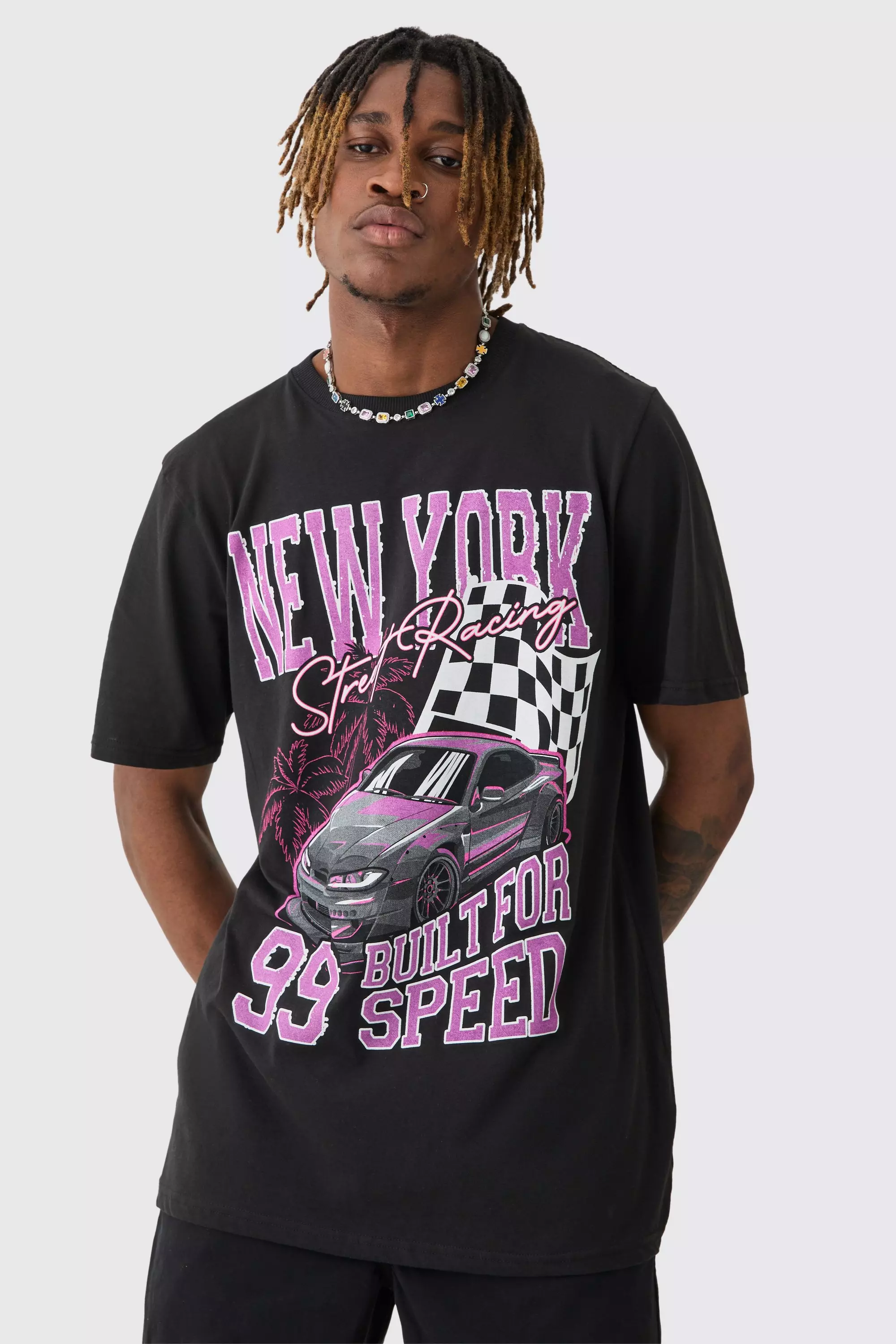 Tall New York Moto Print T-shirt Black