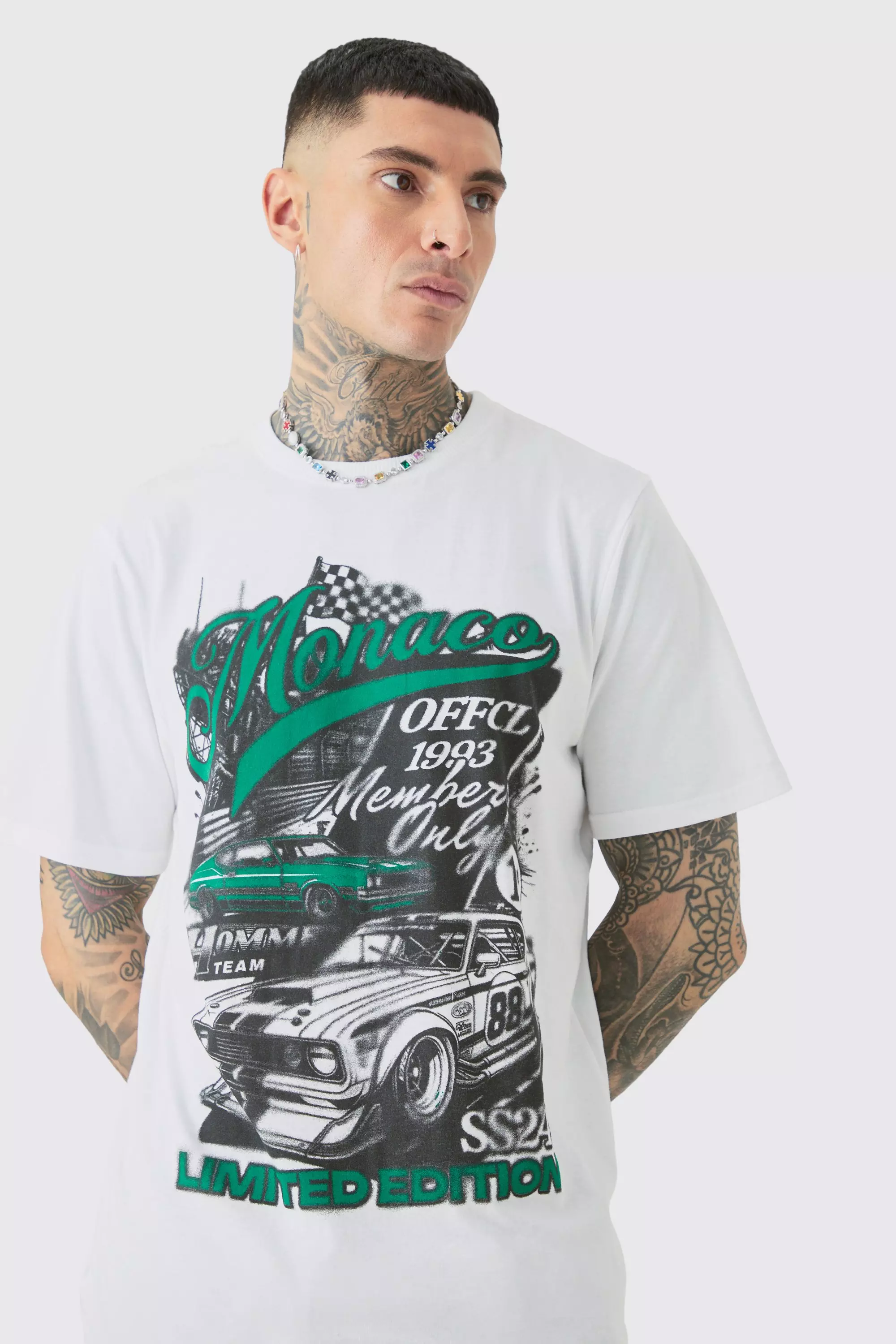 Tall Monaco Moto Print T-shirt White