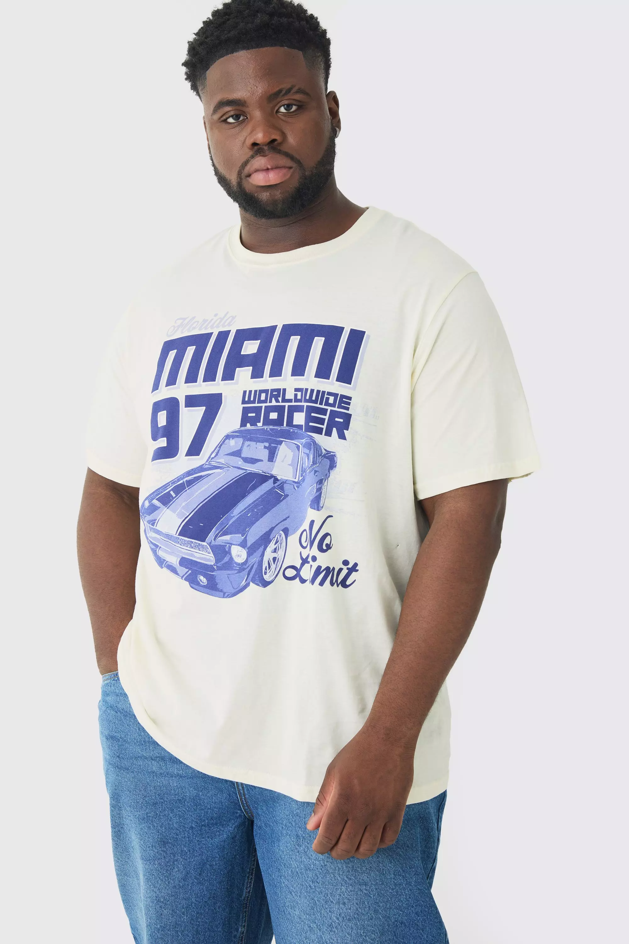 Plus Miami Moto Print T-shirt Ecru