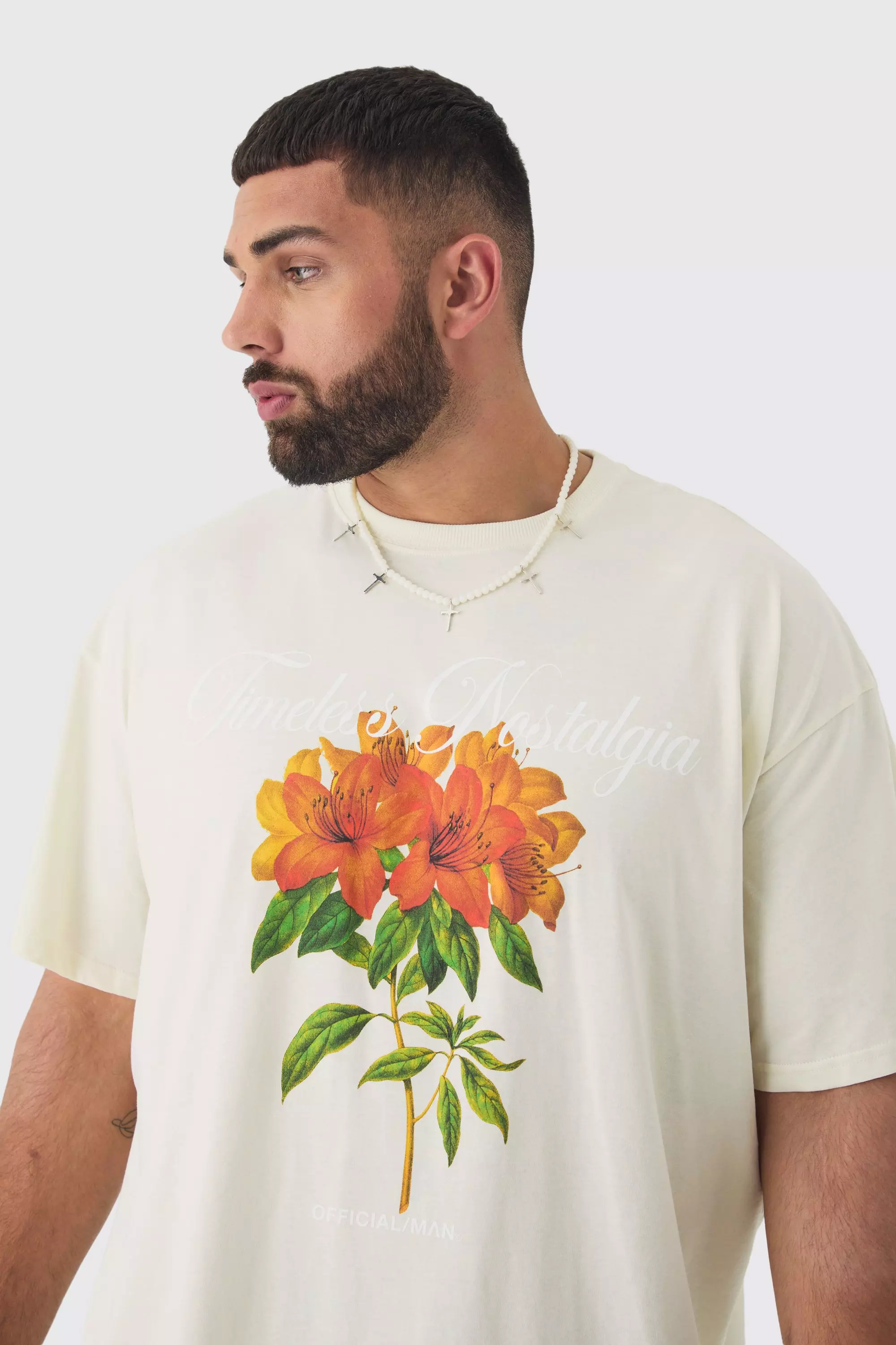 Ecru Plus Oversized Official Man Floral Print T-shirt alternative image