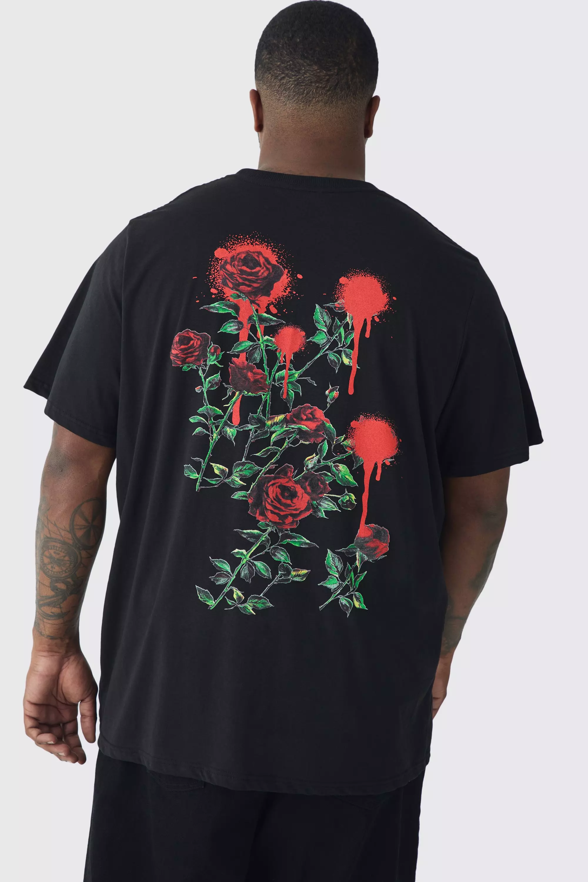 Black Plus Rose Floral Back Print T-shirt alternative image