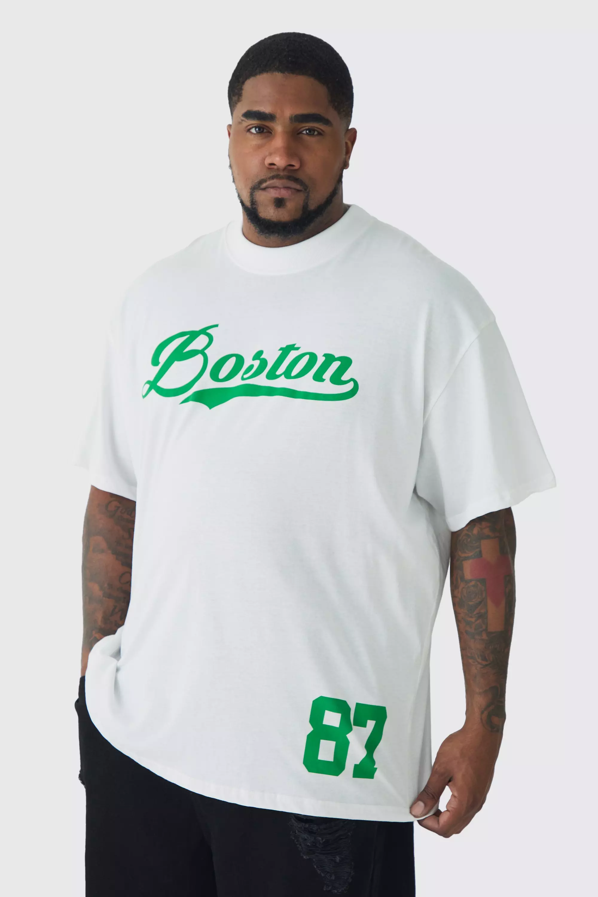 White Plus Oversized Boston Varsity Print T-shirt