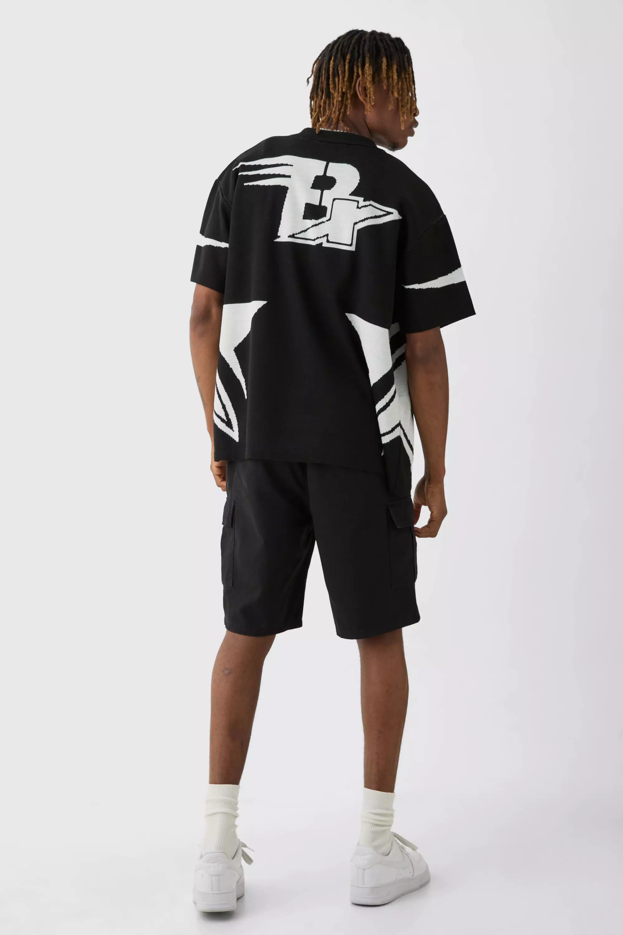 Black Tall Boxy Fit Knitted Moto Shirt alternative image