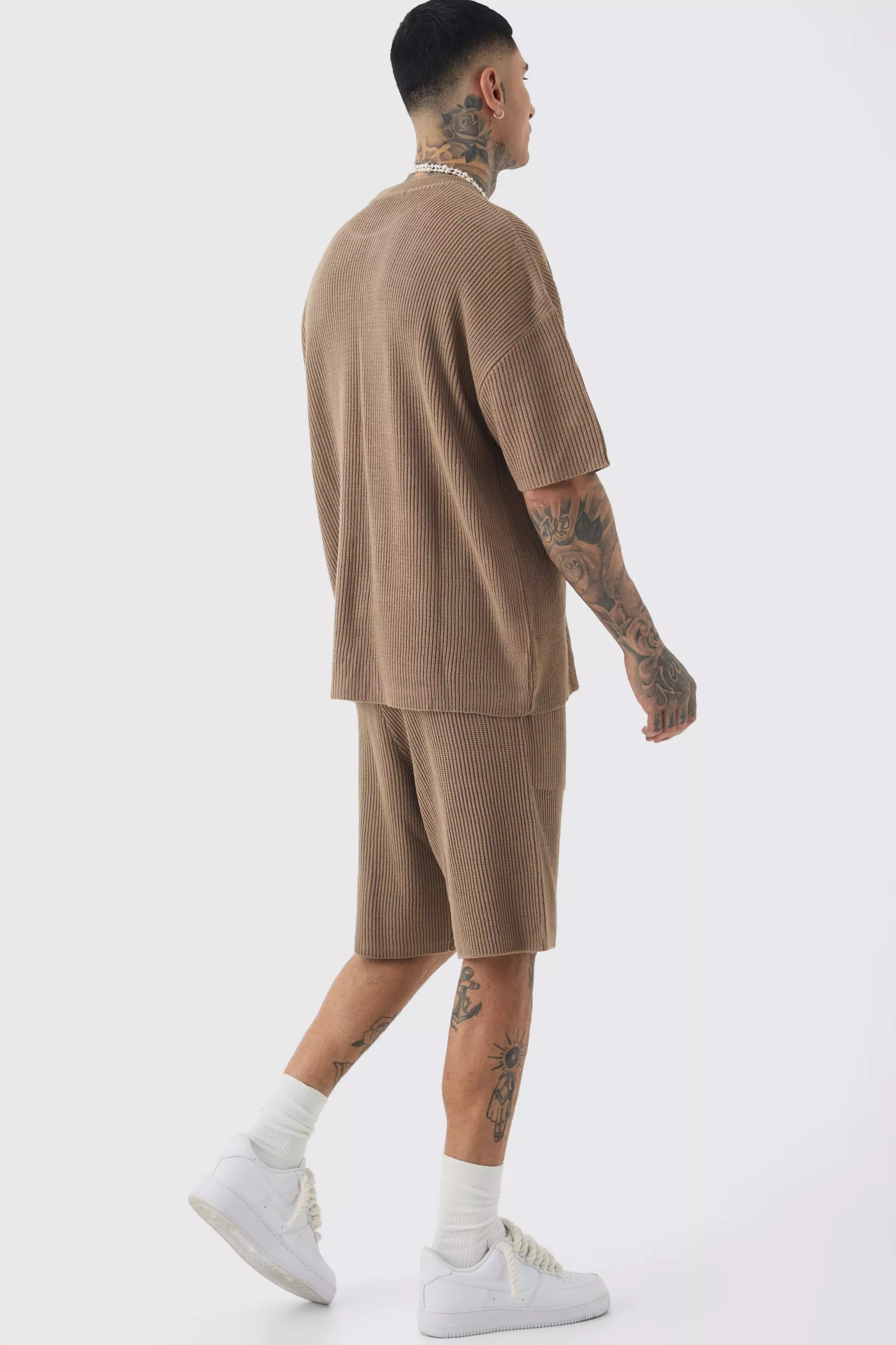 T-Shirt Tall Oversize In Maglia A Coste, Taupe immagine alternativa