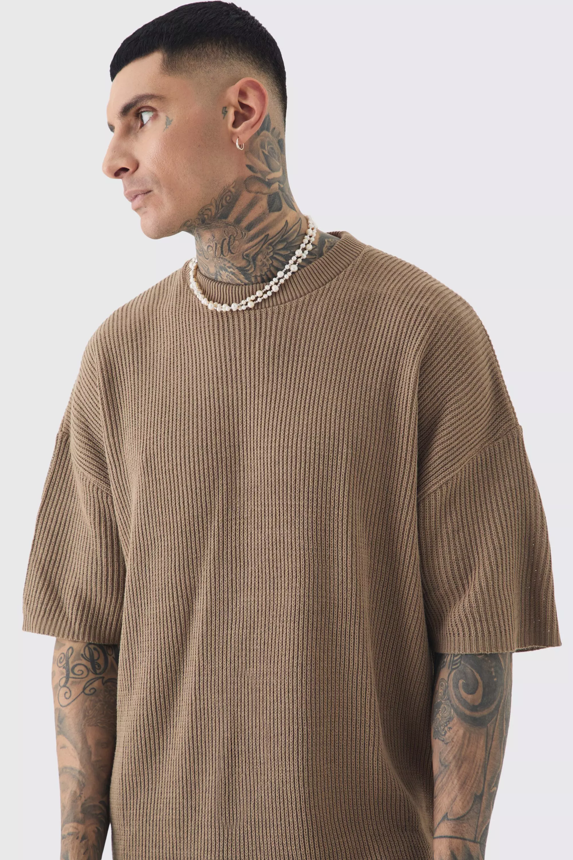 Tall - T-shirt oversize côtelé, Taupe autre image