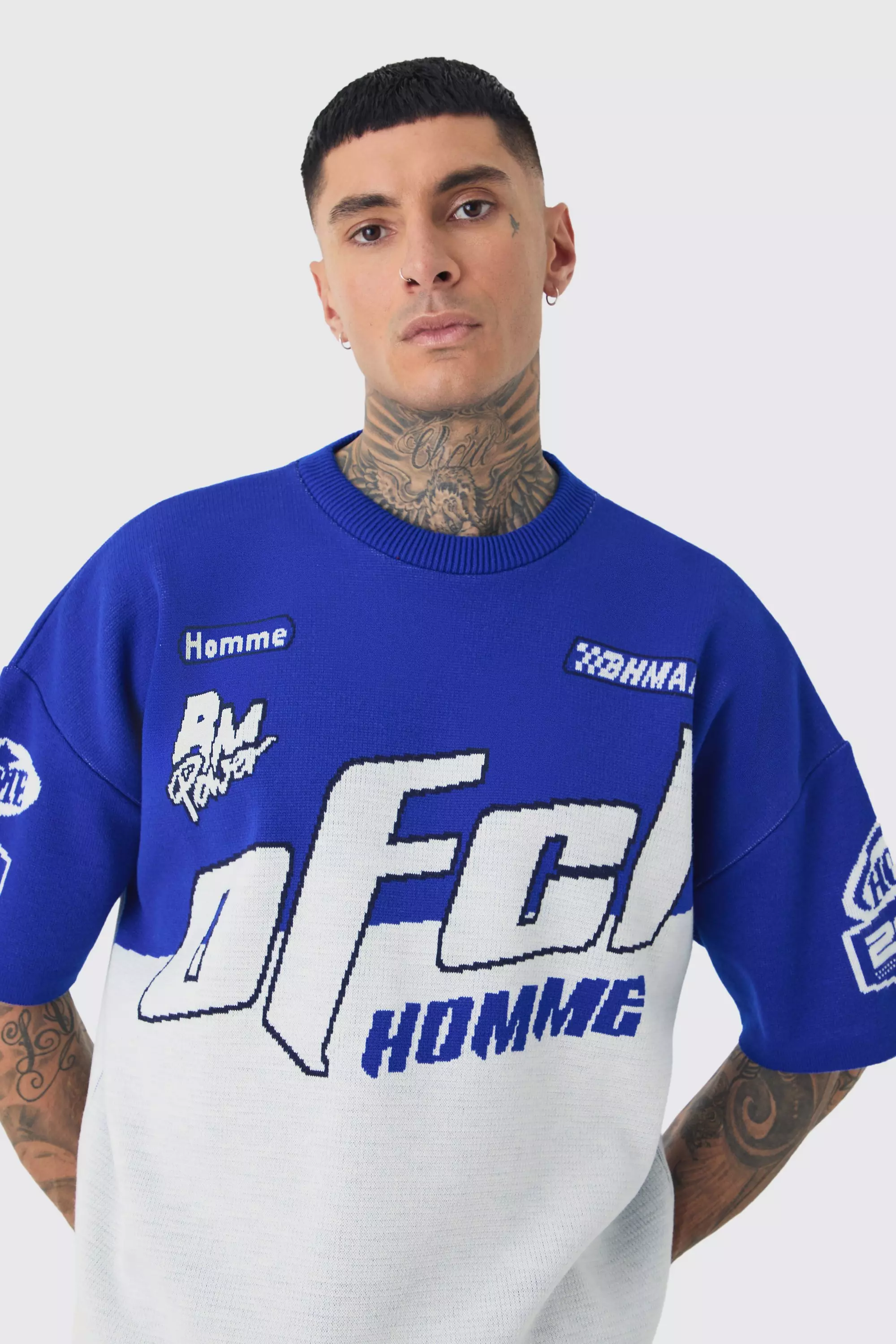 Cobalt Tall Oversized Moto Knitted T-shirt alternative image