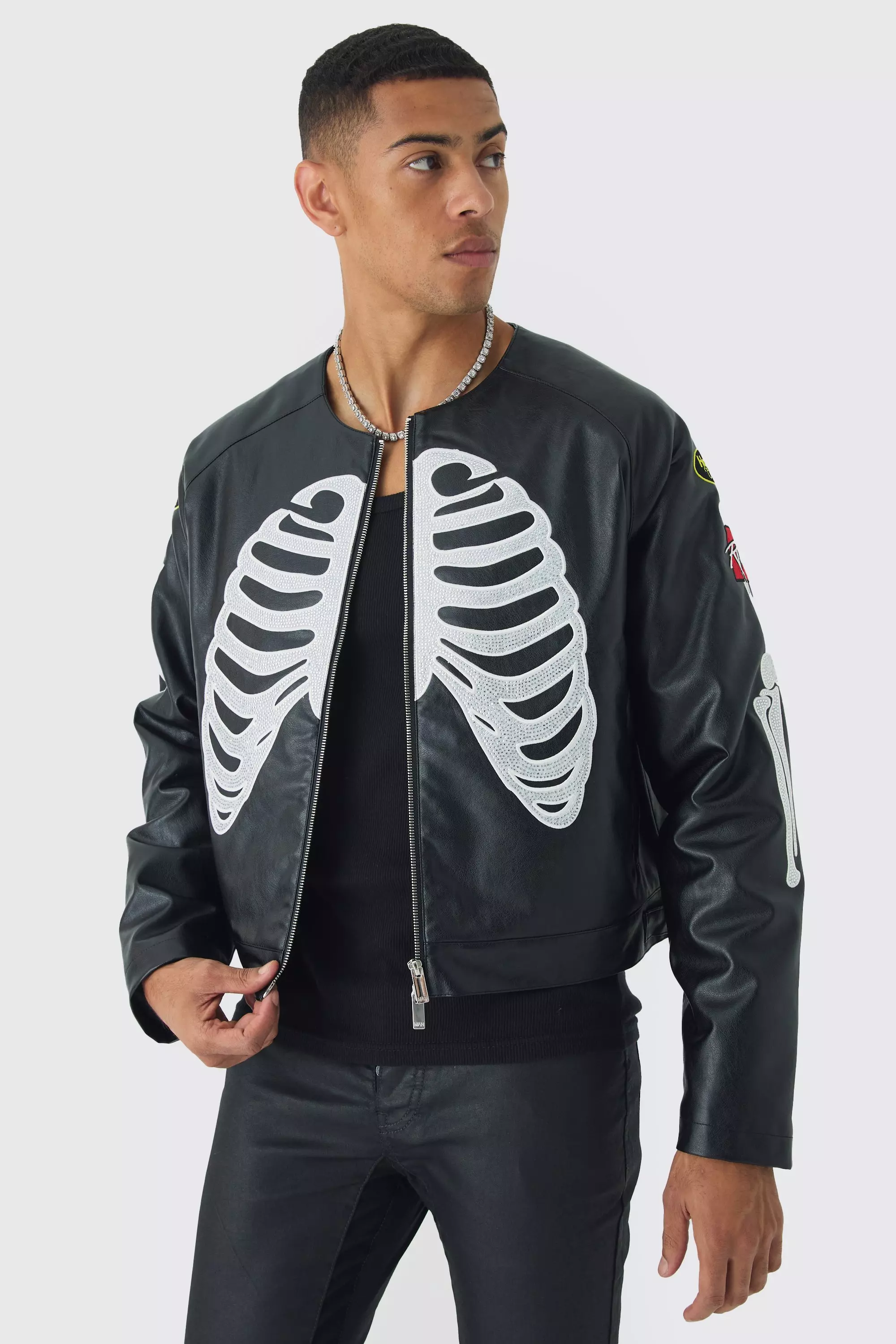 Boohooman biker jacket hot sale