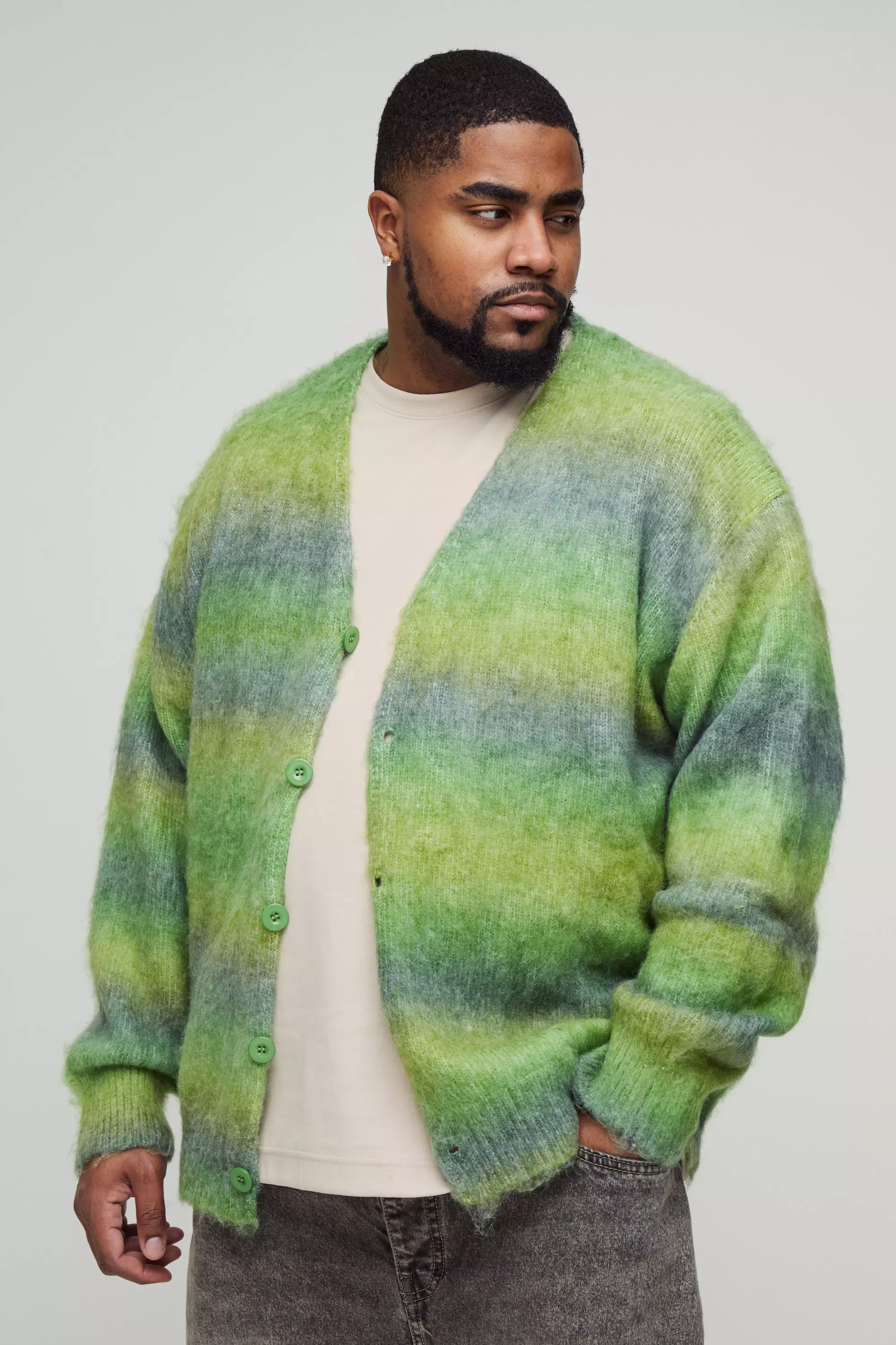 Grande taille - Cardigan oversize à rayures, Green autre image