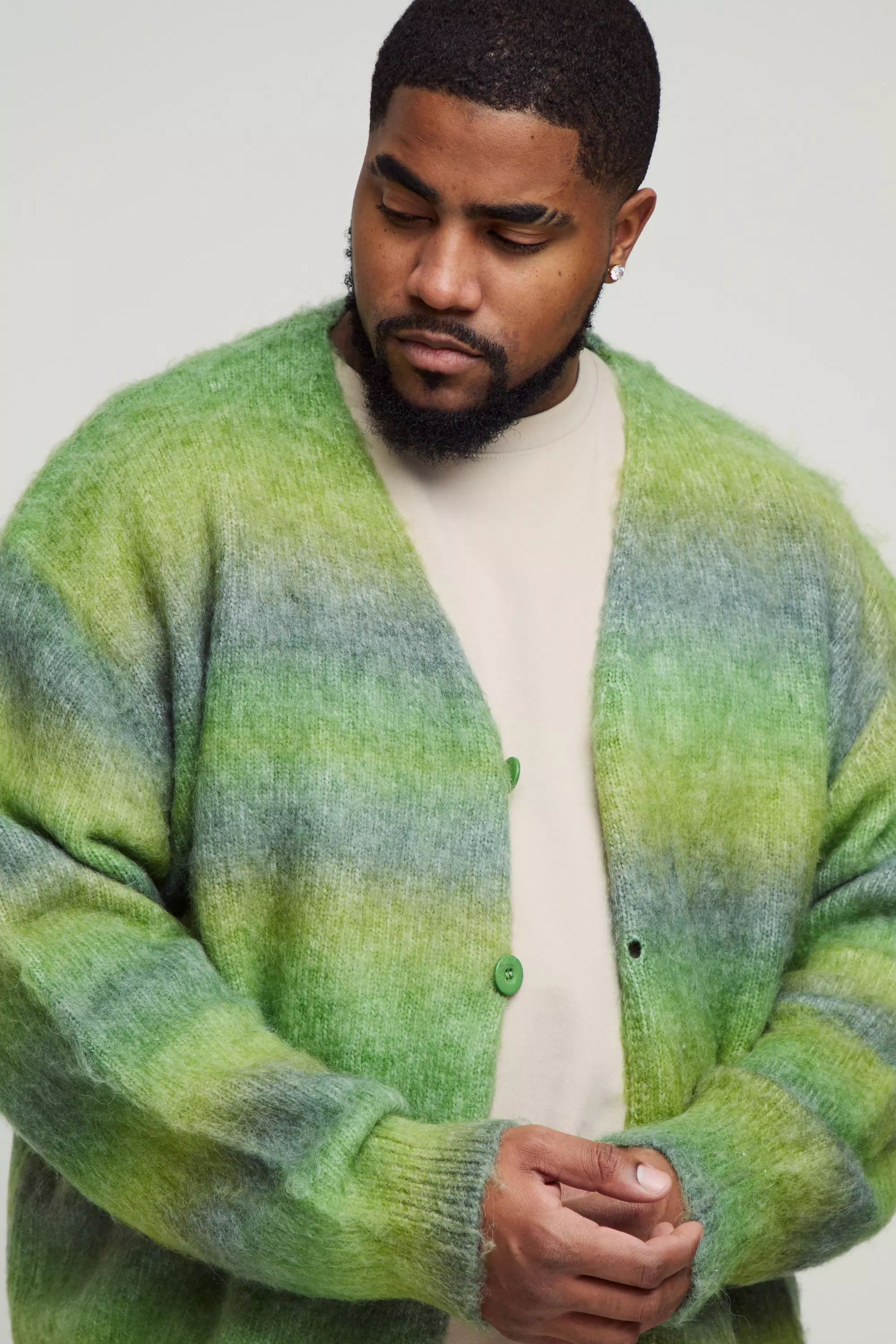 Grande taille - Cardigan oversize à rayures, Green autre image