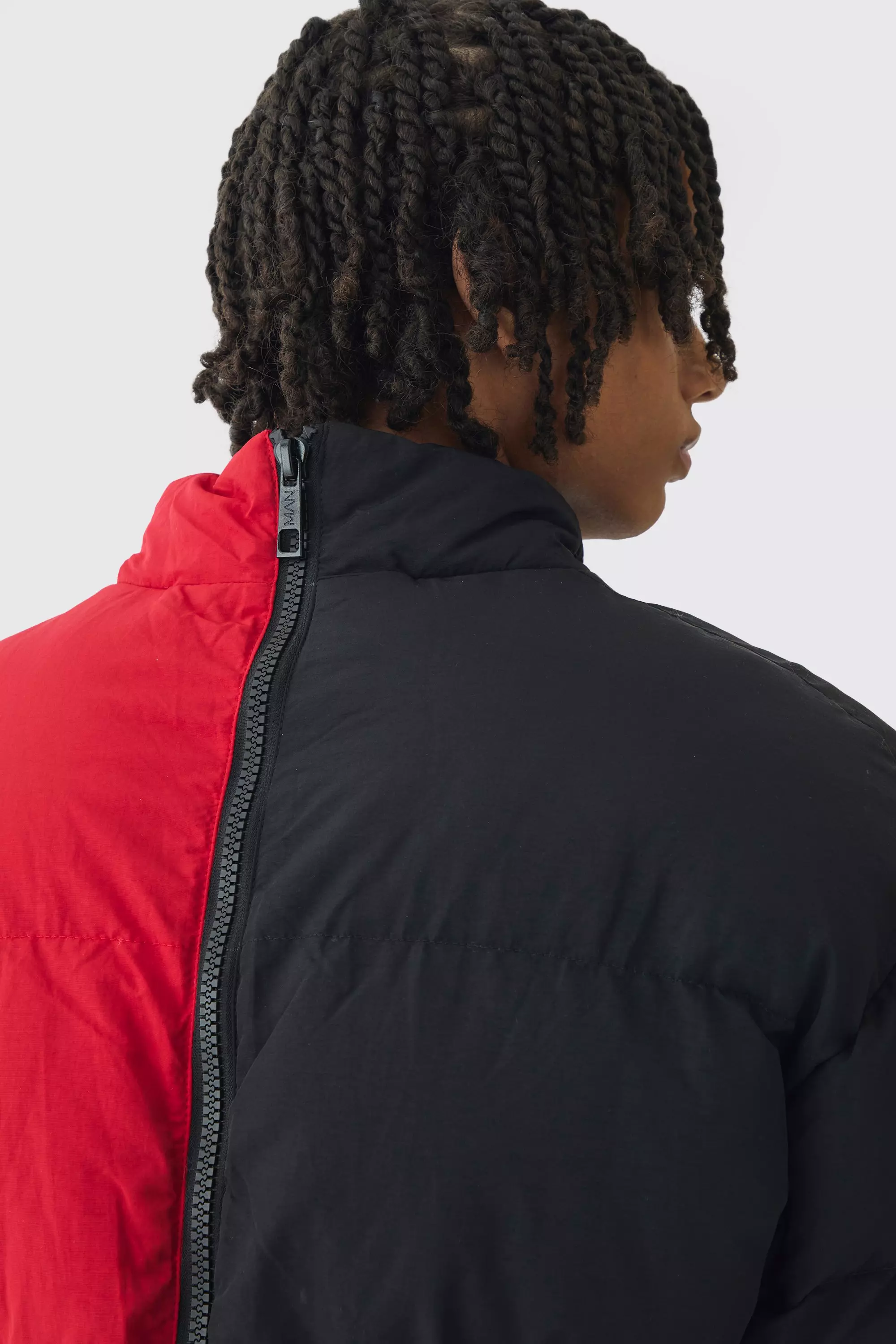 Half And Half Funnel Neck Puffer Jacket In Red alternative image
