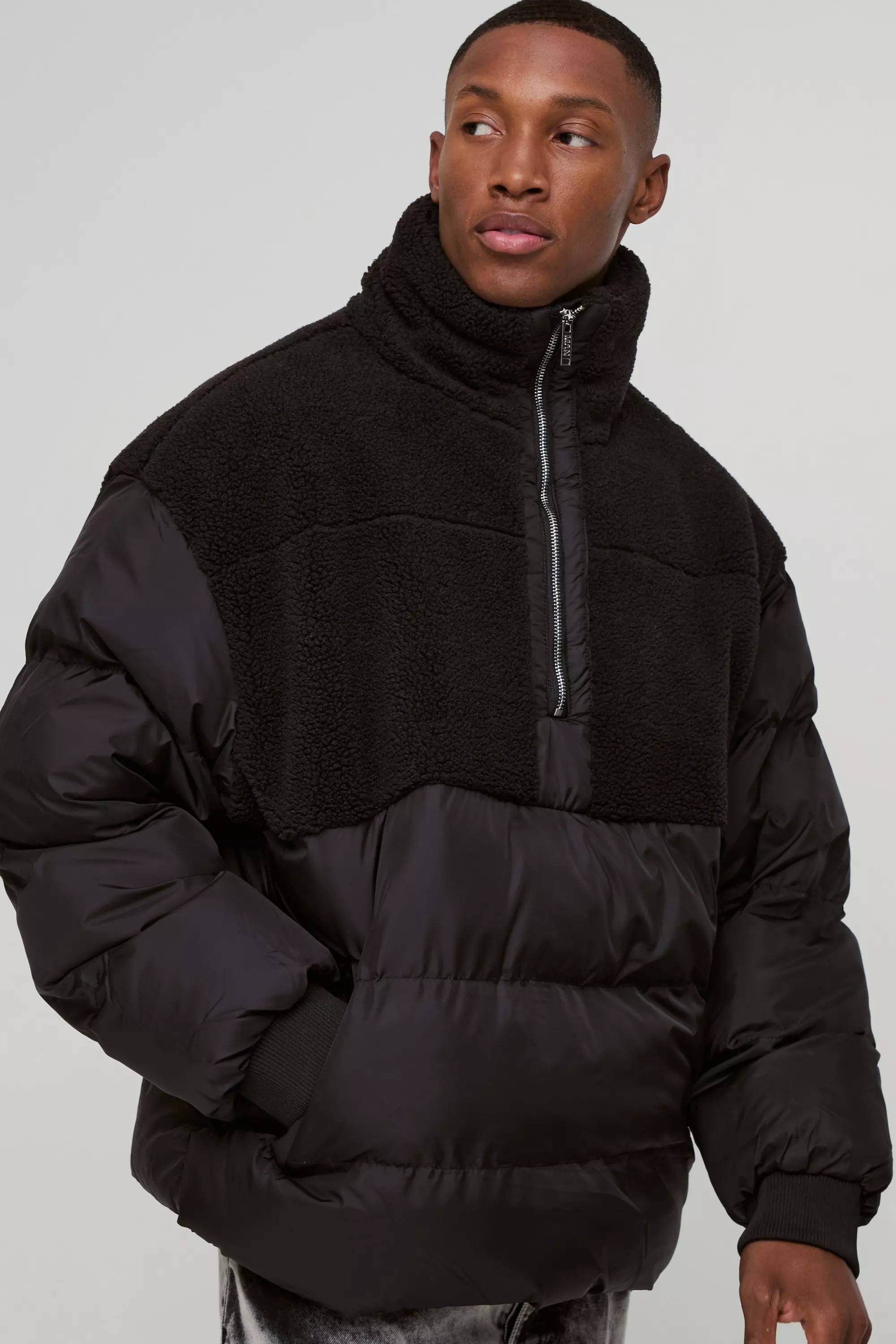 Funnel neck puffer jacket mens on sale