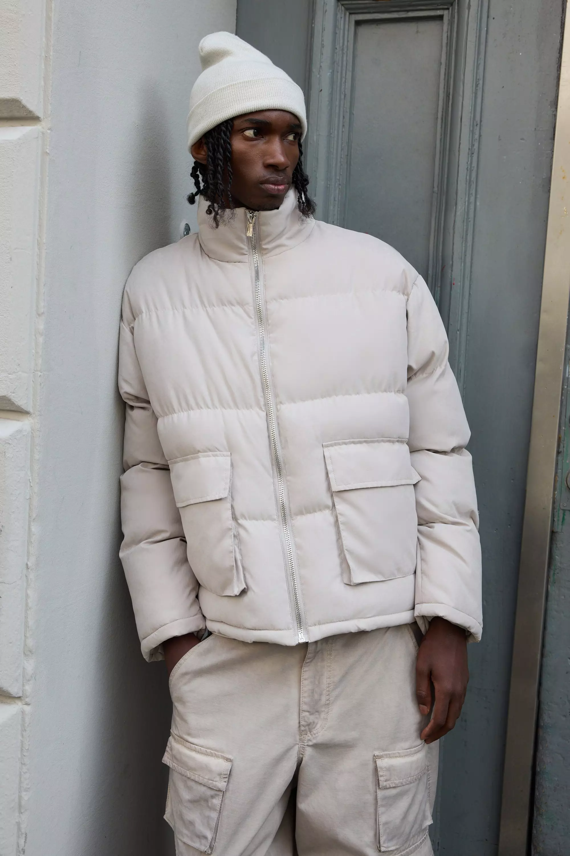 Cream puffer jacket mens best sale