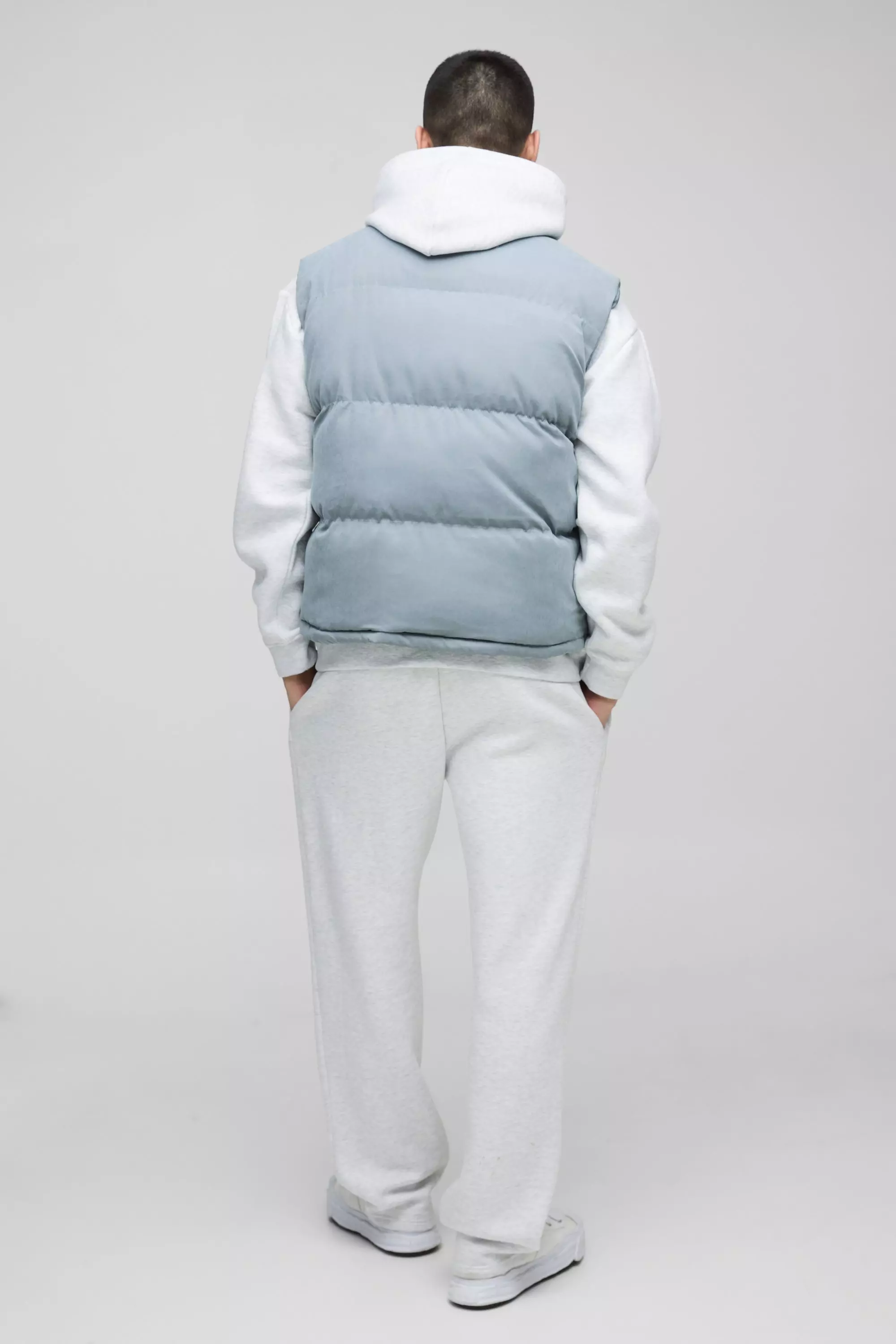 Dusty blue Boxy Faux Suede Funnel Neck Gilet In Blue alternative image