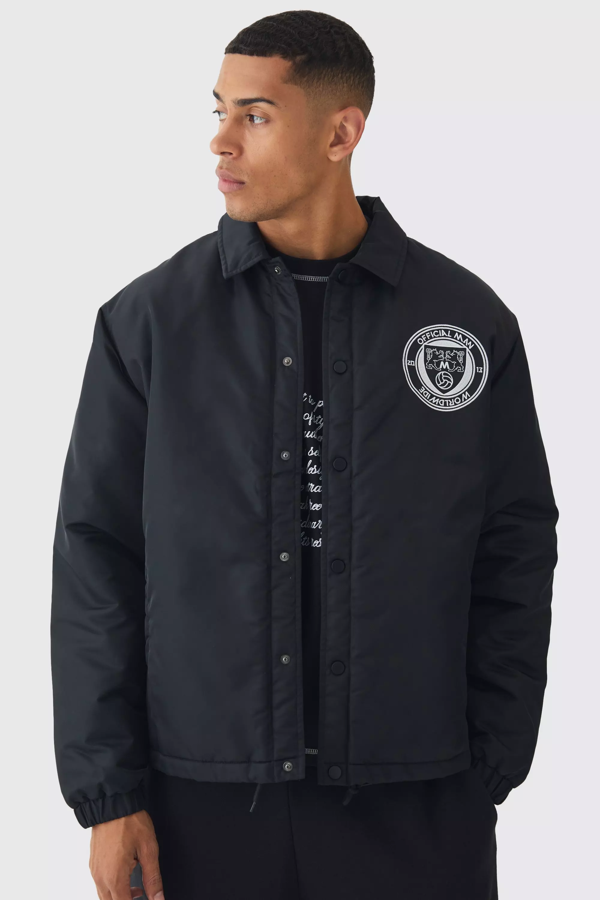 Black Official Man Padded Coach Jacket In Black