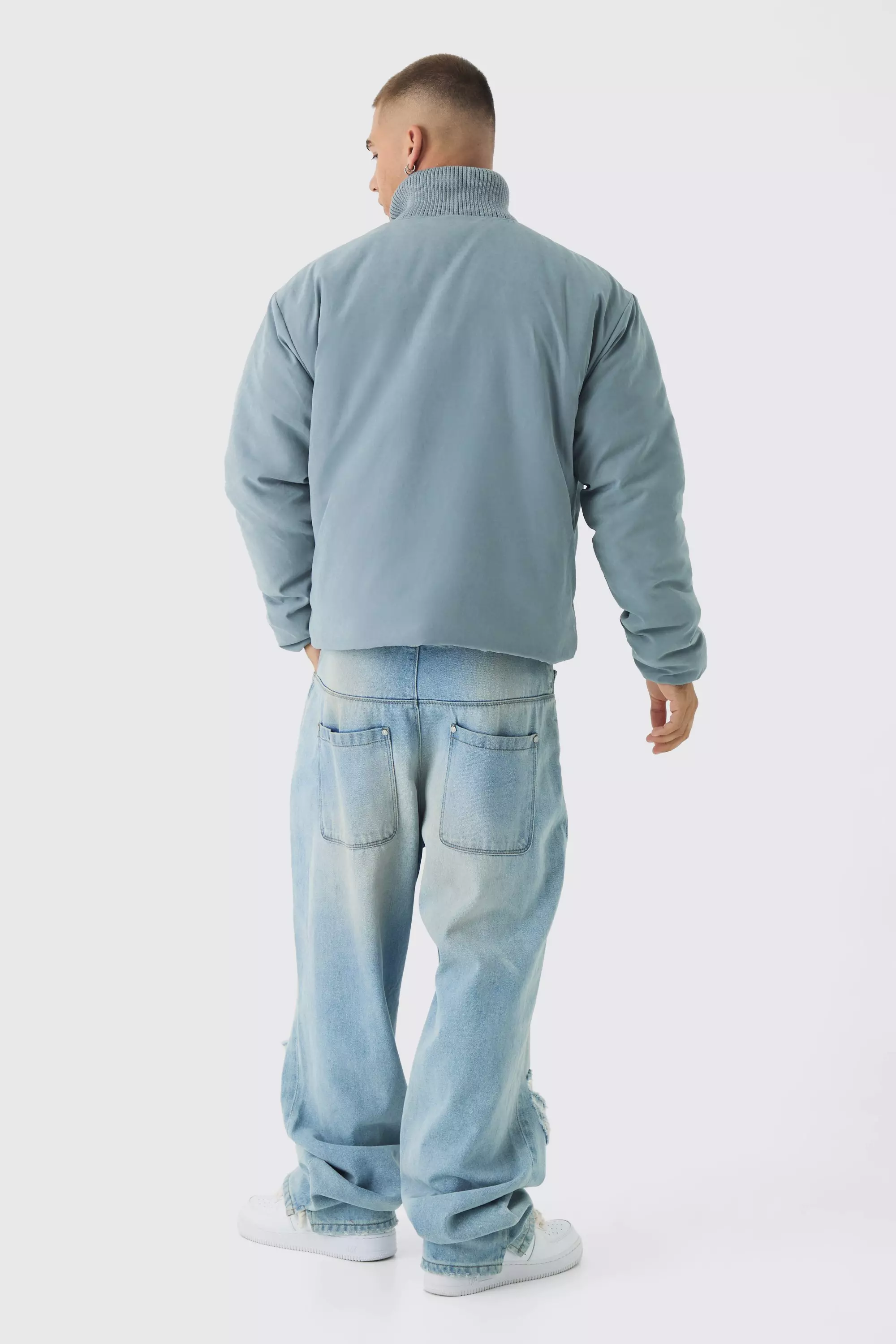Kastige Bomberjacke mit geripptem Kragen, Light blue alternatives Bild