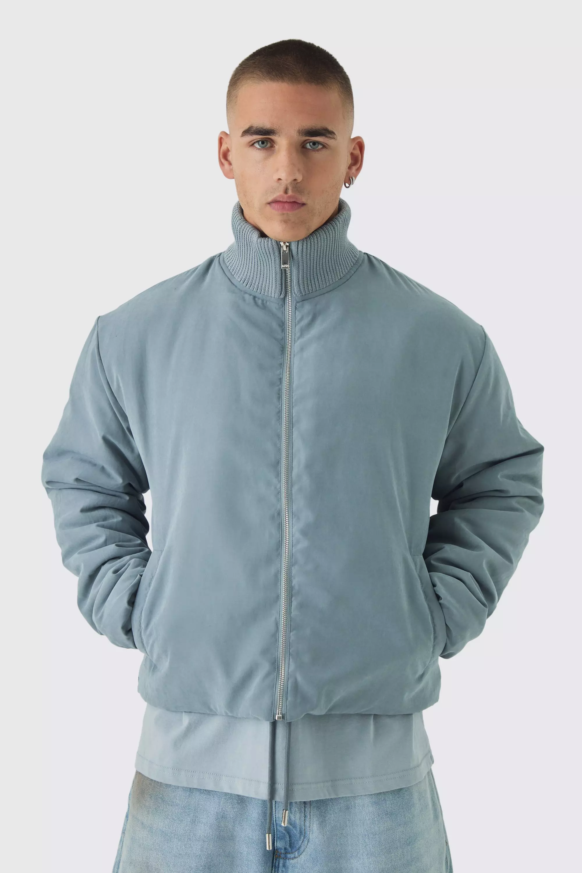 Kastige Bomberjacke mit geripptem Kragen, Light blue alternatives Bild